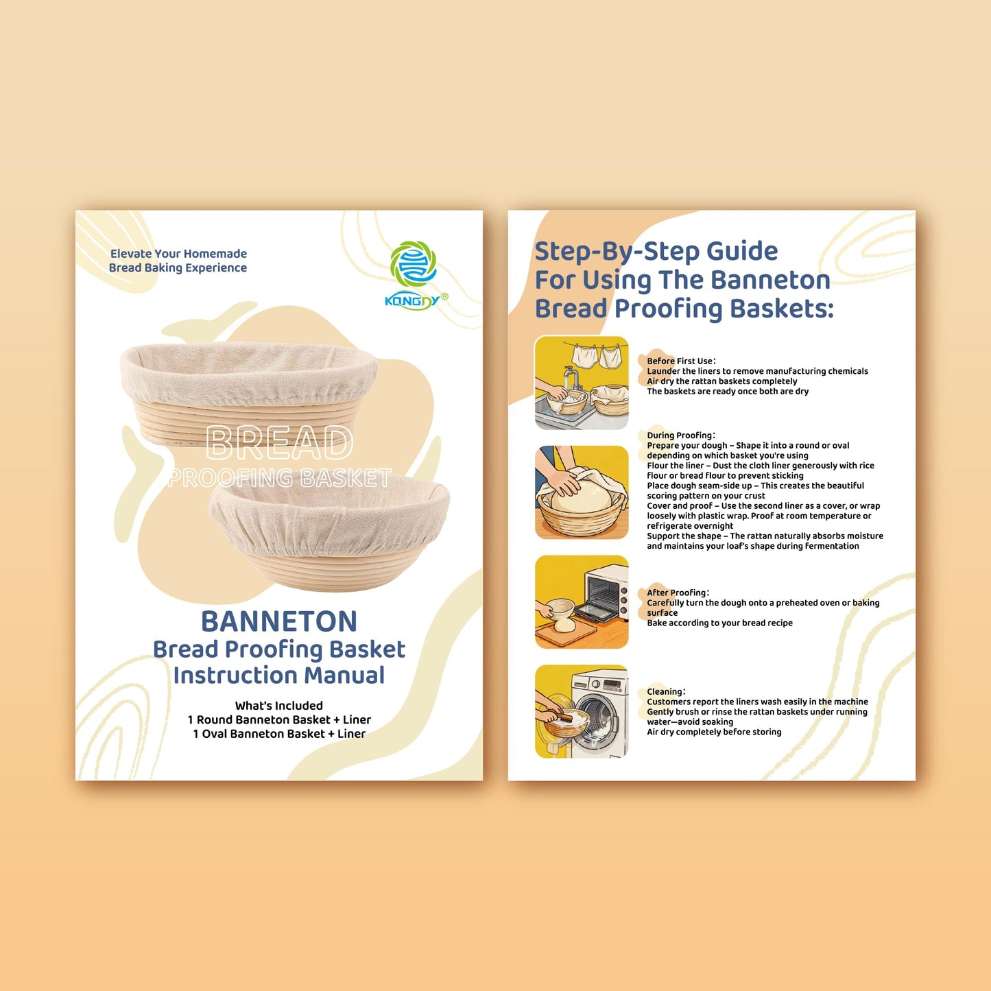 Sourdough Bread Baking Supplies, 2 Pack Banneton Bread Proofing Basket 10 inch Round & 10 inch Oval Proofing Bowls for Sourdough Bread with Liner Making Baking Fermentation Tools