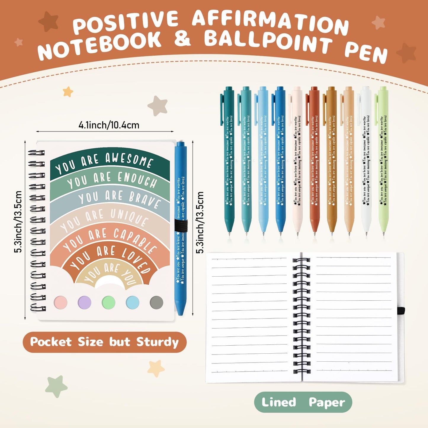Janlaugh 40 Pcs Mental Health Gifts for Women Men Self Care Items Bulk Include 20 Mental Health Notebooks with Sticky Note 20 Positive Pens Affirmation Journals Wellness Gifts for Coworker Student