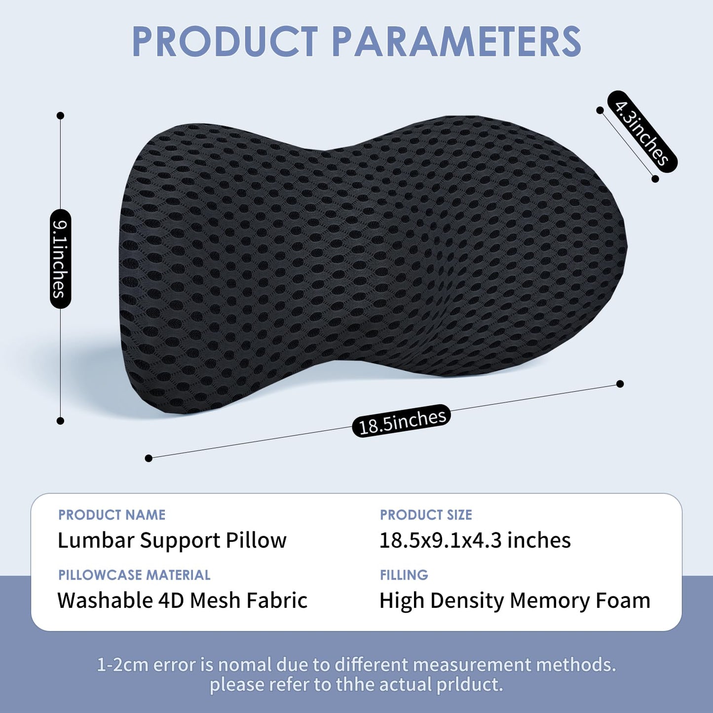 kasney Lumbar Support Pillow, Memory Foam Lumbar Pillow for Lower Back Pain Relief, Back Support Pillow for Office Chair, Car Seat - Black