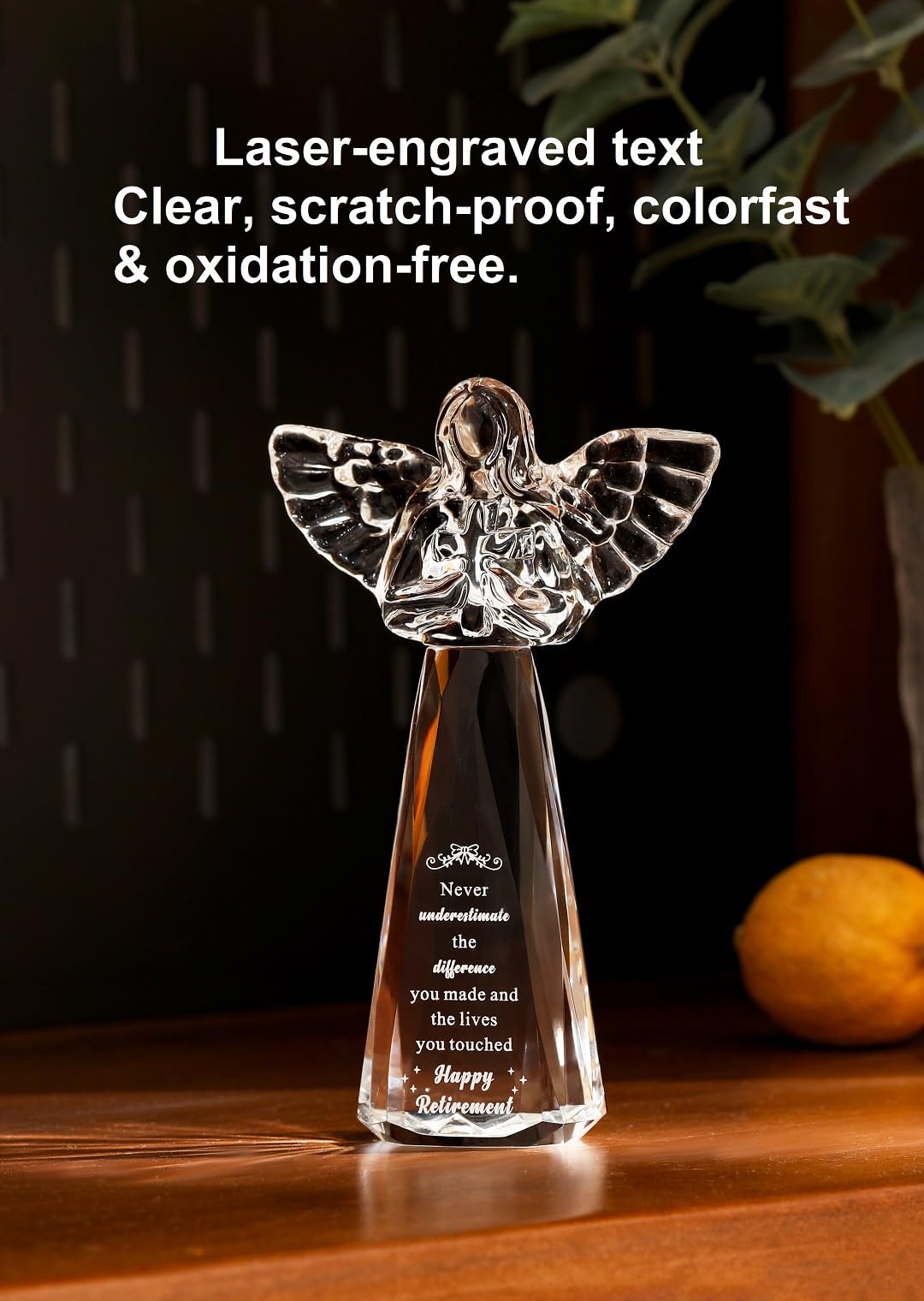 CNCRMEM Engraved Crystal Angel Retirement Gift for Women - Inspirational Keepsake，6 Inch Retirement Keepsake for Coworker Colleague Friend Teacher Nurse (Never Underestimate The Difference You Made)