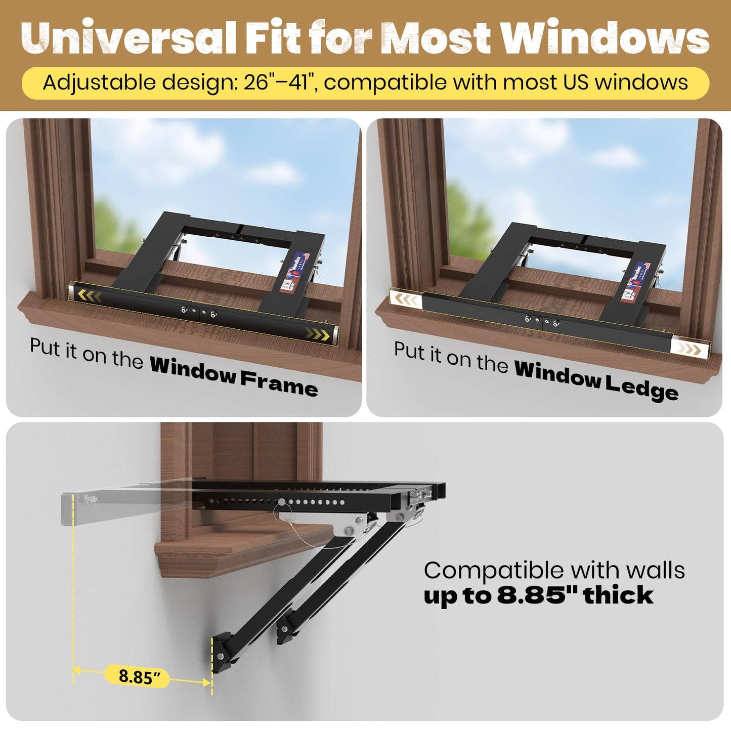 Marudina Adjustable Window AC Bracket, Quick Installation in 3minutes Without Drilling, Upgraded Extra Large Adjustment Range, Air Conditioner Support Bracket No Drill w/ Max Load Capacity of 300 lbs