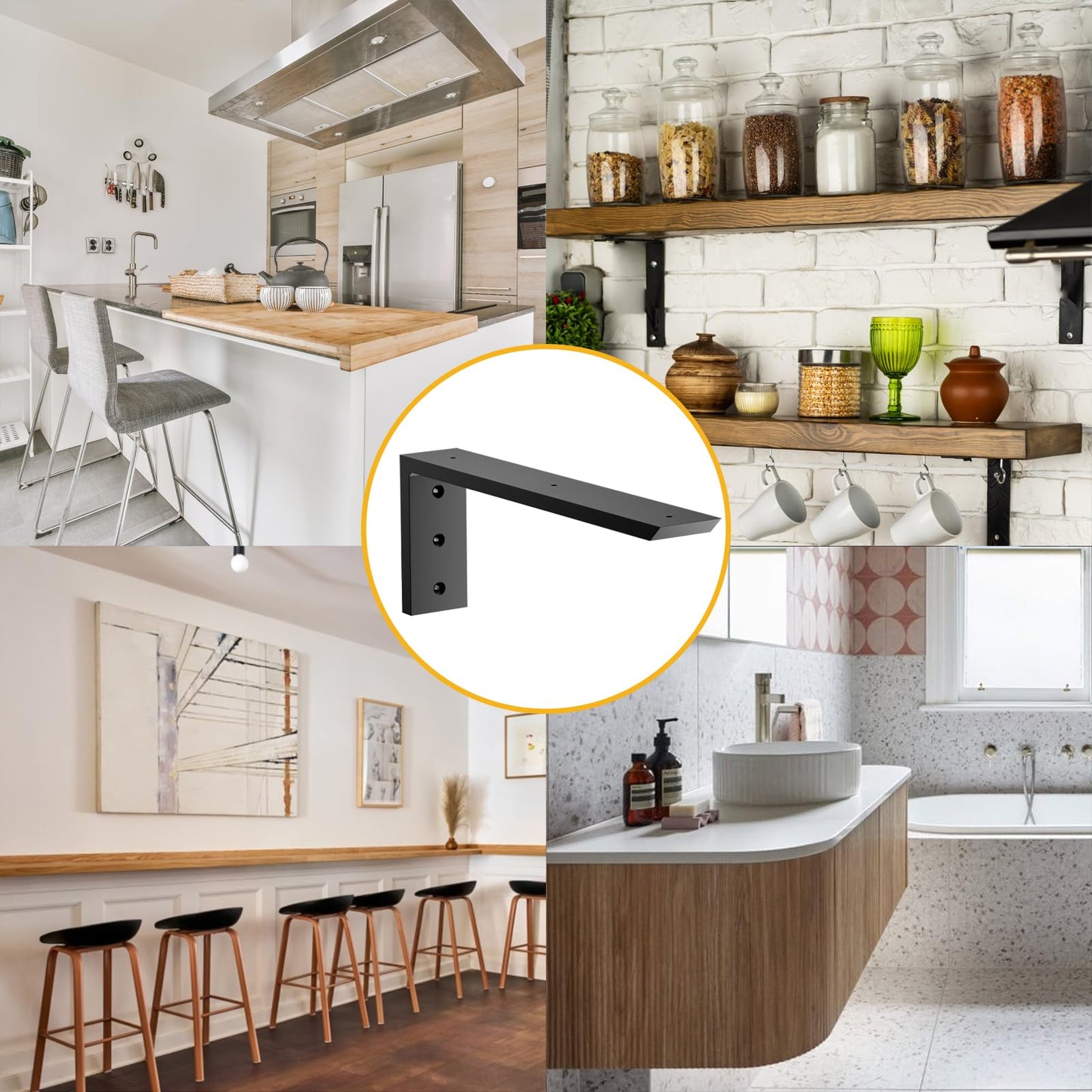 Countertop Support Bracket 12 inch 4 Pack (3/8" Thick),Premium Heavy Duty Granite Countertop Brackets 12"x6"x2.5",Shelf L Bracket Mantel Corbels for Quartz,Wood,Concrete and Laminate Countertops