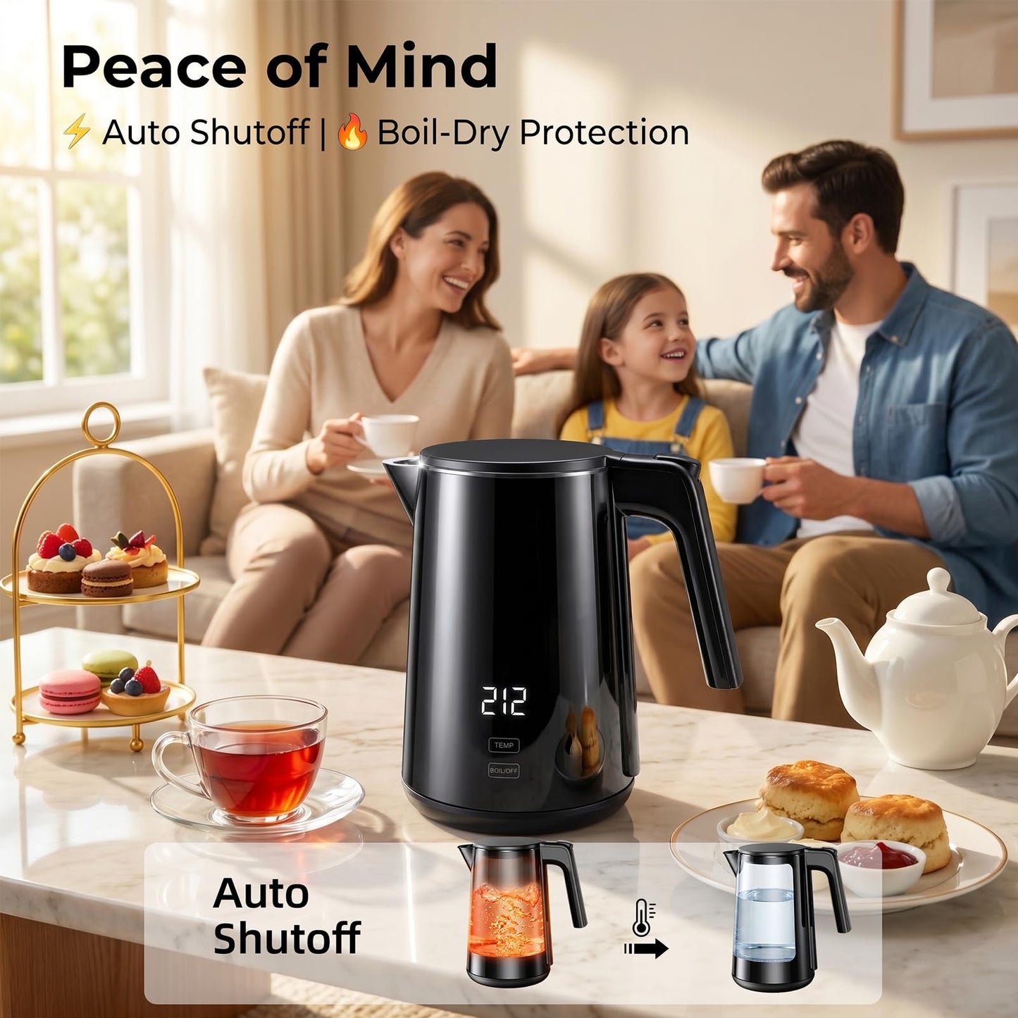 Electric Kettle with Digital Display & Temperature Control, 1.0L Stainless Steel Water Boiler, 1200W Fast Boiling, 4H Keep Warm, BPA-Free Auto Shut-Off, Tea Coffee Kettle for Home Office 120V, White
