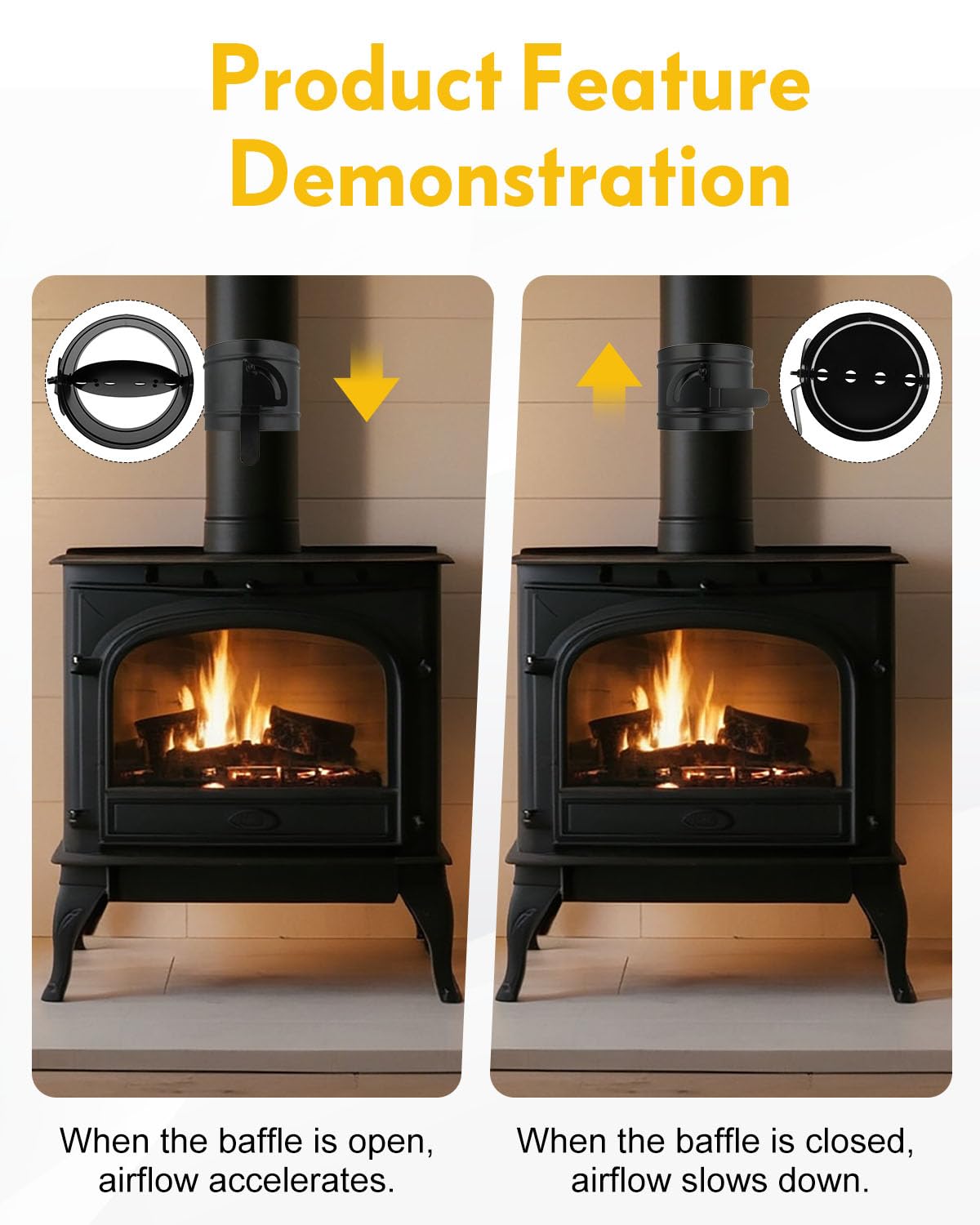 MUZIK 6 Inch Stove Pipe Damper, Air Insulated Stainless Steel Damper to Improve Thermal Efficiency, Reduces Heat Loss & Prevents Cold Drafts, Stove Top Connecting Adapter (Black)