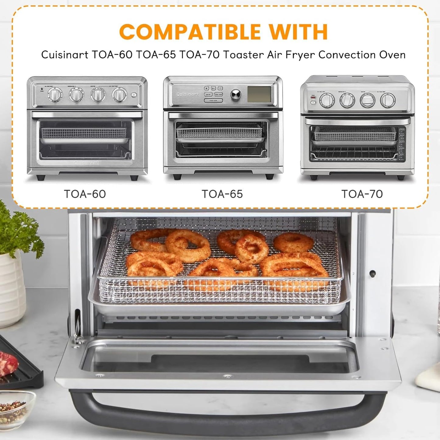 Air Fryer Basket Tray Replacement 2Pack for Cuisinart TOA-60 TOA-65 TOA-70, 2pcs 12.4 * 11'' Mesh Steel Basket Wire Rack Accessories, Dishwasher Safe