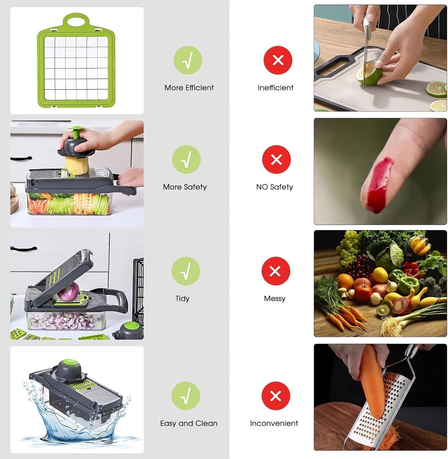 LSLCQW Vegetable Chopper: 16 in 1 Food Chopper - Onion Vegetable Slicer Cutter Dicer, Veggie Cutter with Container, 7 Blades, Kitchen Gadgets for Carrot Salad Garlic Potato Slicer (Grey)