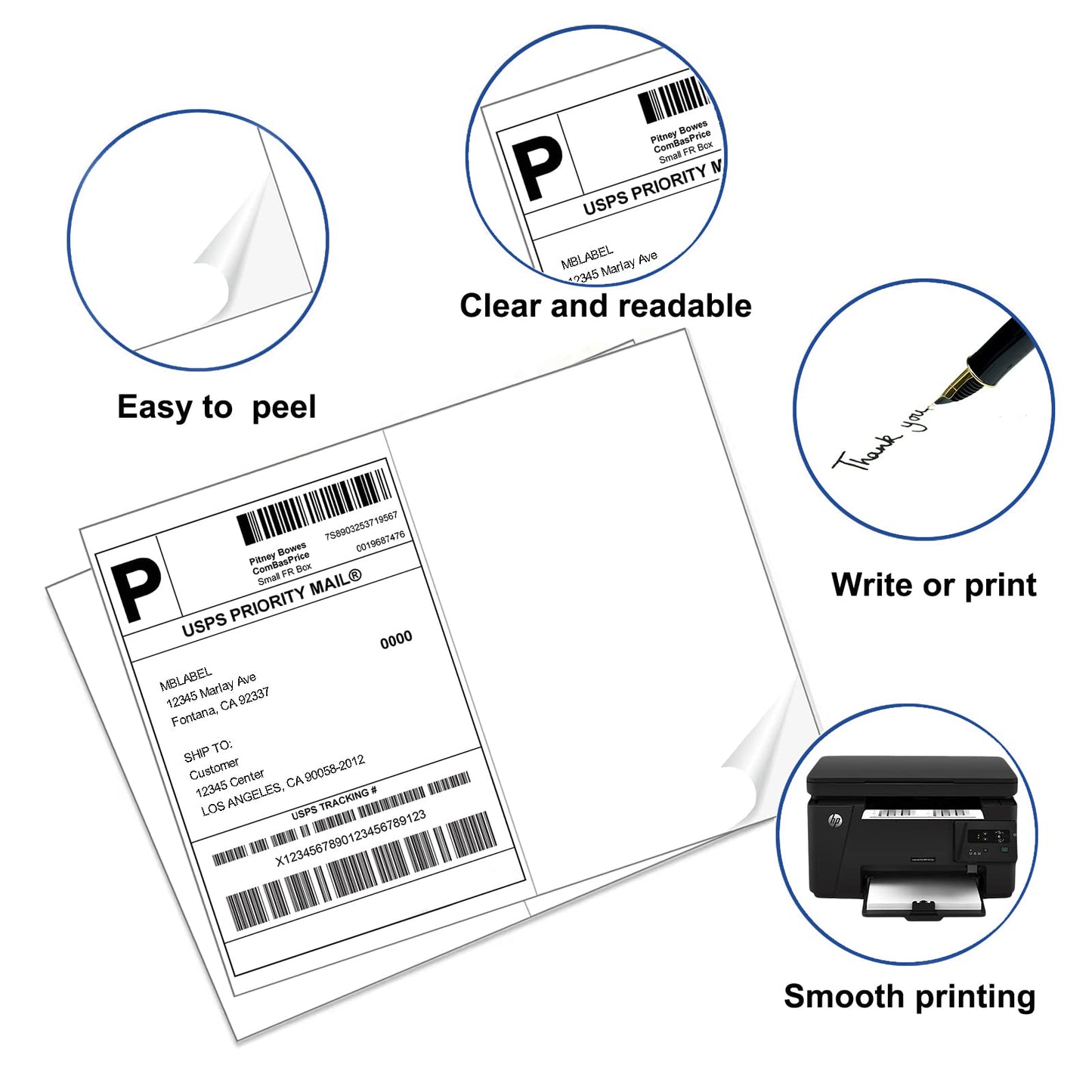 8.5" x 5.5" Address Labels, Half Sheet Shipping Labels, 500 Sheets Self Adhesive Mailing Labels for Laser & Inkjet Printers