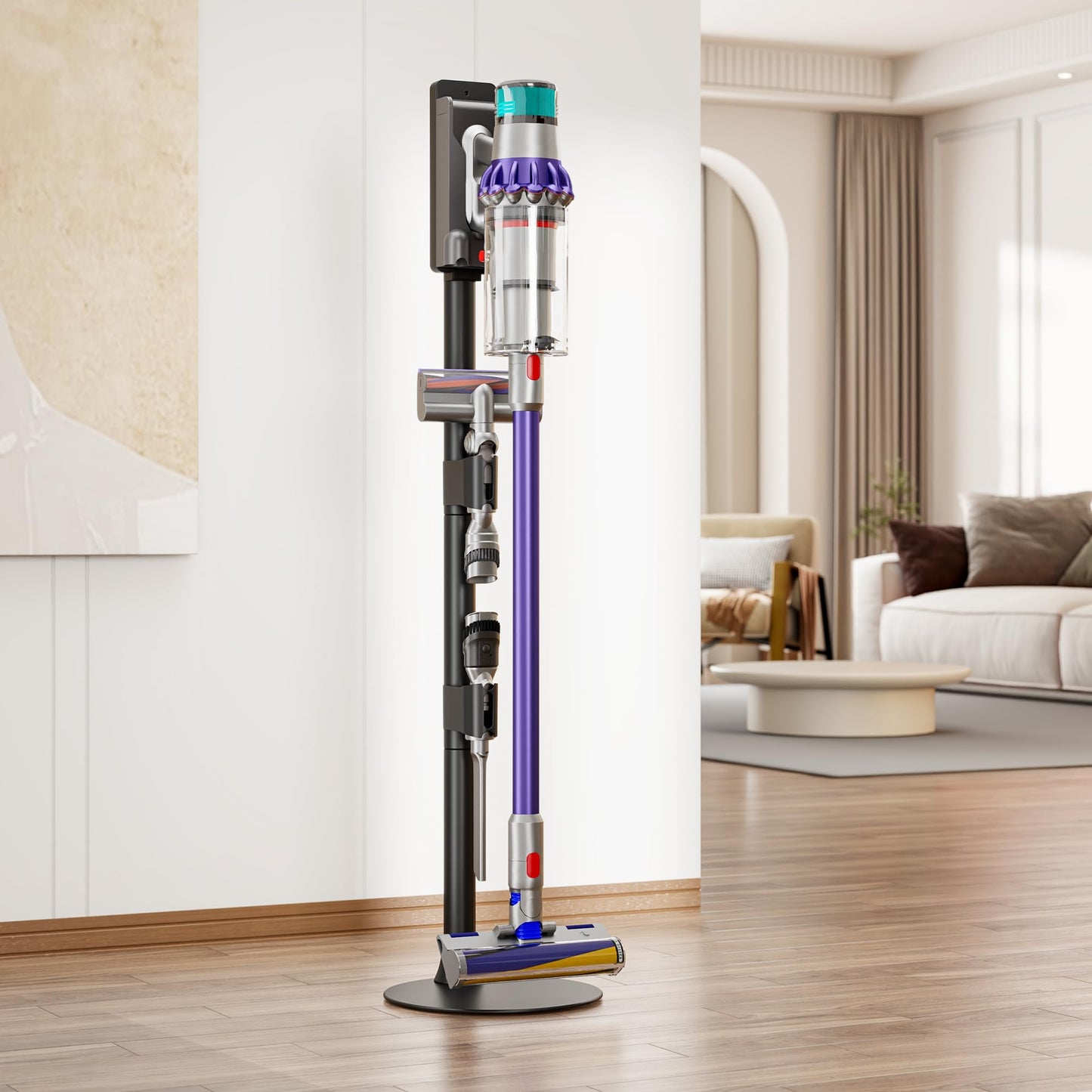 PEGZONE Vacuum Cleaner Stand, Compatible with Dyson Gen5 V15 V12 V11 V10 V8 V7 V6, Cordless Vacuum Holder with 2 Removable Accessory Clips, Attachment Organizer with Built-in Cable Slot, Black