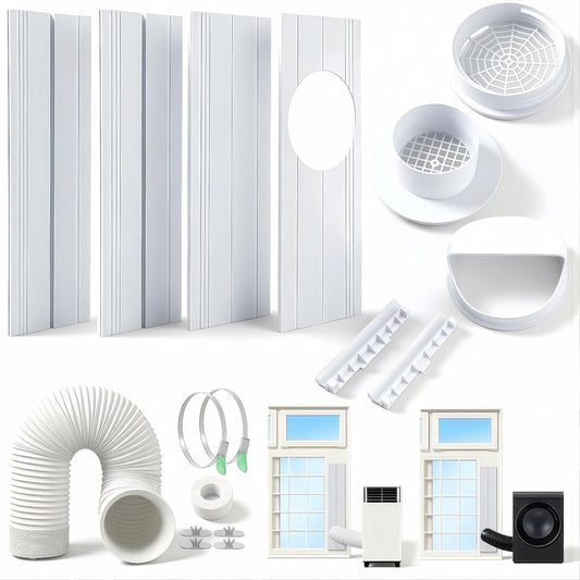 2026 Upgraded Portable Air Conditioner Window Kit with Exhaust Hose, Universal 4.0/5.1/5.9 Inch Seamless Window Vent Kit for AC & Dryer, 17" to 60" Adjustable Window Seal kit with Rain Guard & Mesh