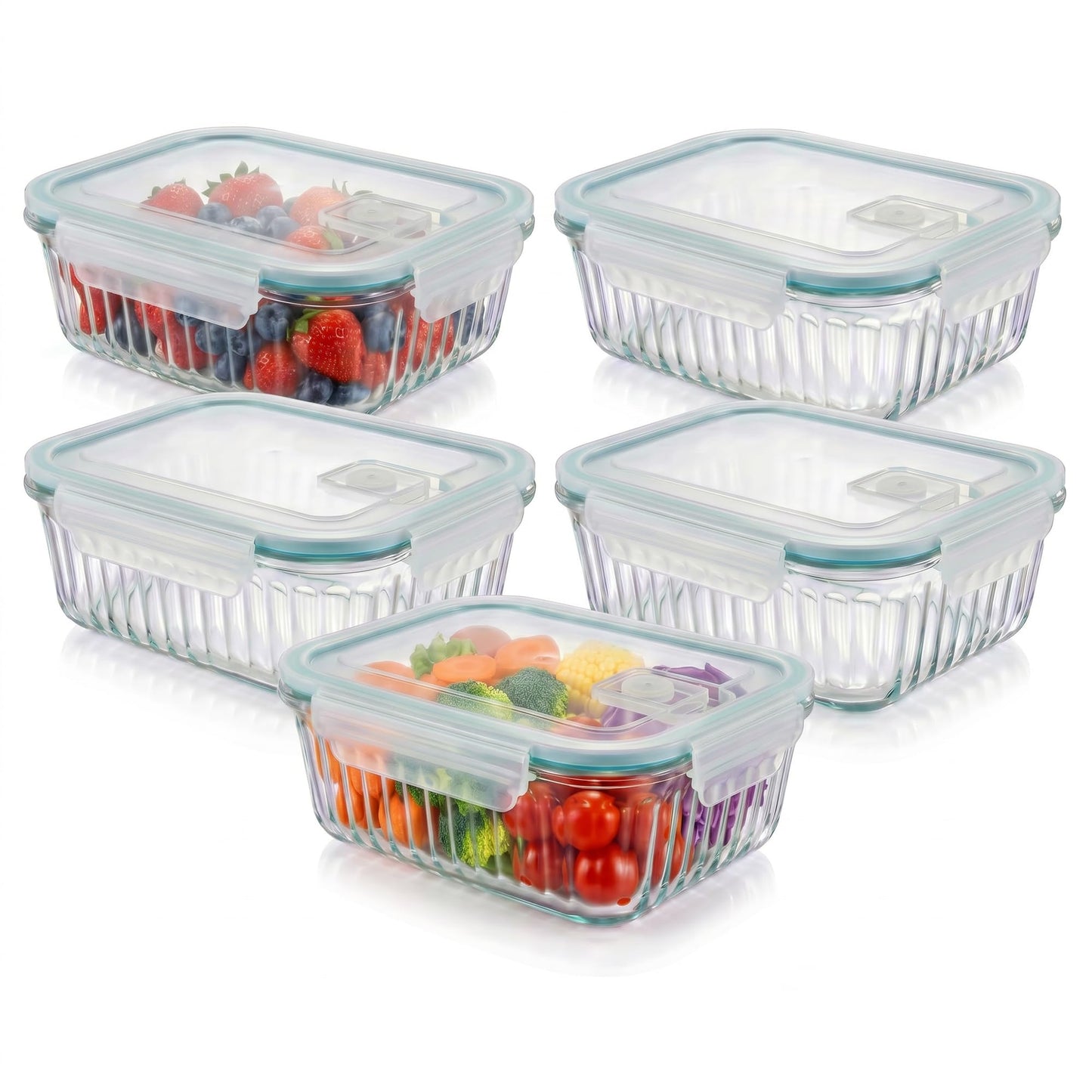 WOVOW 5-Packs, 36 Oz Glass Meal Prep Containers with Snap Locking Lids Glass Food Containers,Airtight Lunch Container,Microwave, Oven, Freezer and Dishwasher
