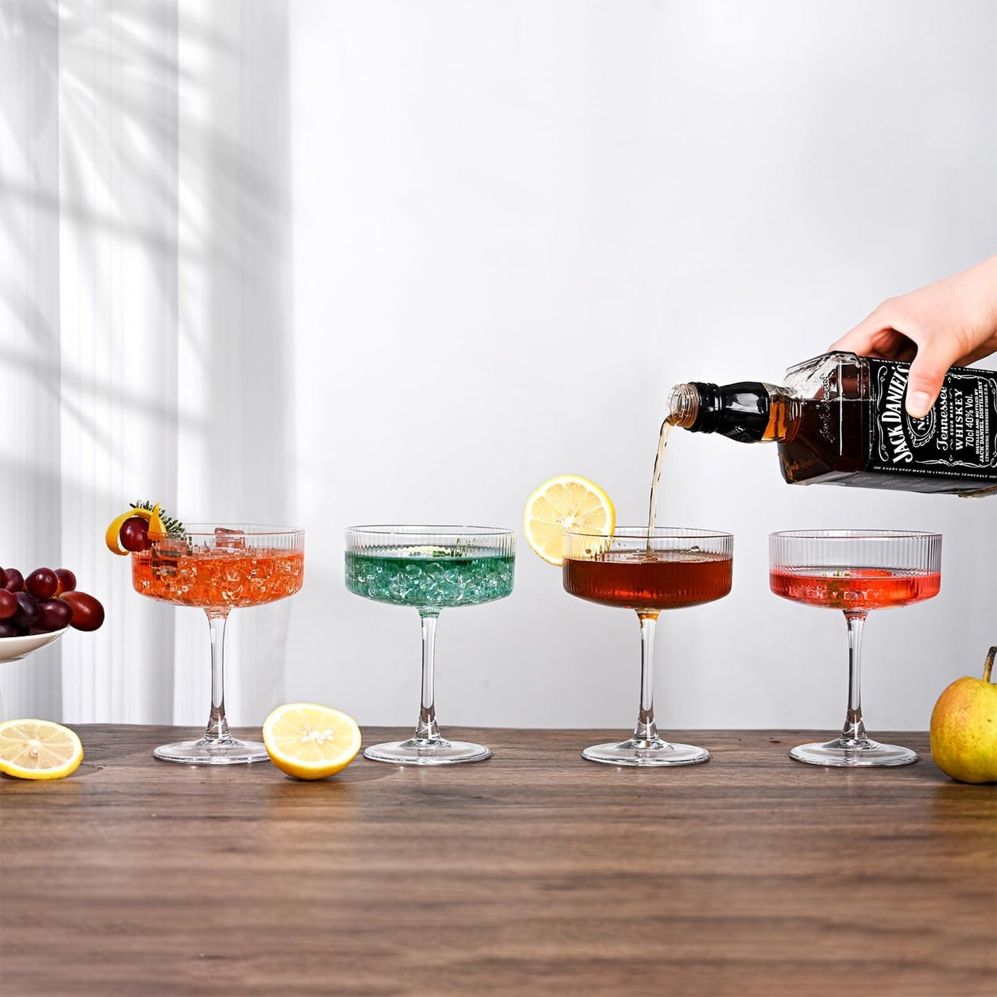 Set of 12 Plastic Martini Glasses, 10 oz Ribbed Coupe Glasses for Cocktails and Martinis, Disposable Espresso Martini Glasses. Ideal for Parties, Weddings, and Home Bars, Crystal Vintage Cups (Clear)