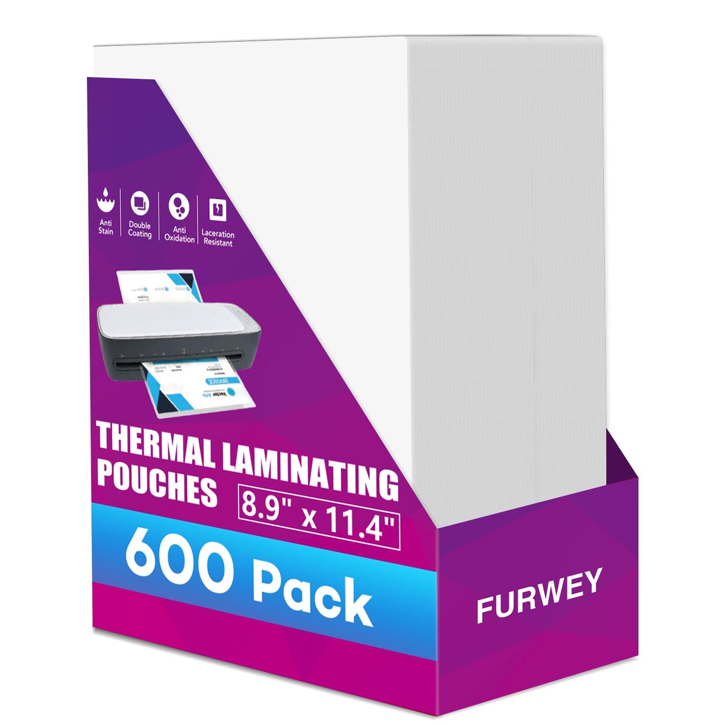 FURWEY 600 Pack Laminating Sheets, Holds 8.5 x 11 Inch Sheets, 3 mil, 8.9" x 11.4" Thermal Laminating Pouches Lamination Sheet Paper for Laminator, Clear, Letter Size, Office and School Supplies