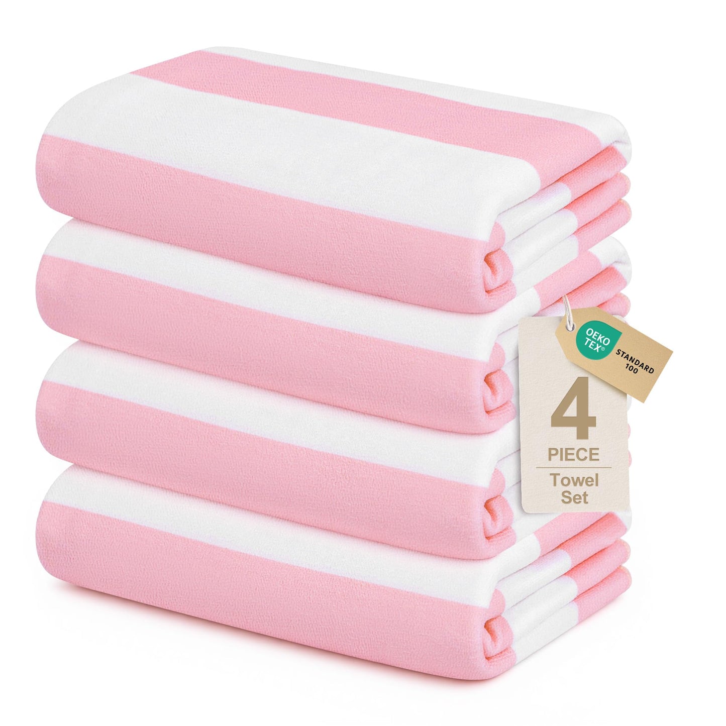 Touchat 4 Pack Beach Towels Oversized 30'' x 60'' Microfiber Pool Swim Bath Camping Travel Cabana Stripe Quick-Dry Super Absorbent Lightweight Sand Free Towel for Adults, Multi-Functional，Pink