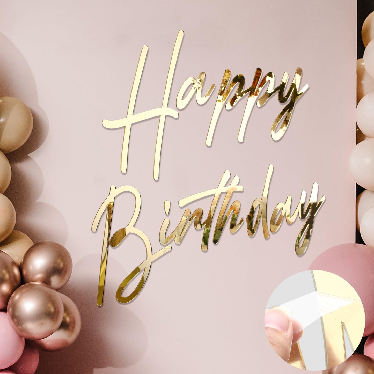 Yousoontic Happy Birthday Sign for Backdrop Large Happy Birthday Sticker Letter Acrylic Mirror Decal for Balloon Arch Wall Kpop Party, Peel Off Acrylic Film(23 x 20 Inches,Classic,Gold)