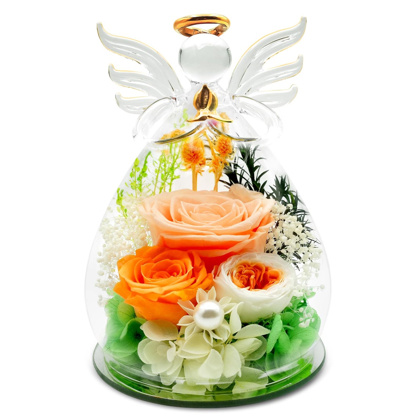 Gifts for Mom Women, Preserved Rose in Glass Angel Figurine, Forever Flowers Birthday Gifts for Her, Mothers Day Anniversary Valentines Gifts for Grandma Wife Daughter Girlfriend, Real Rose Home Decor