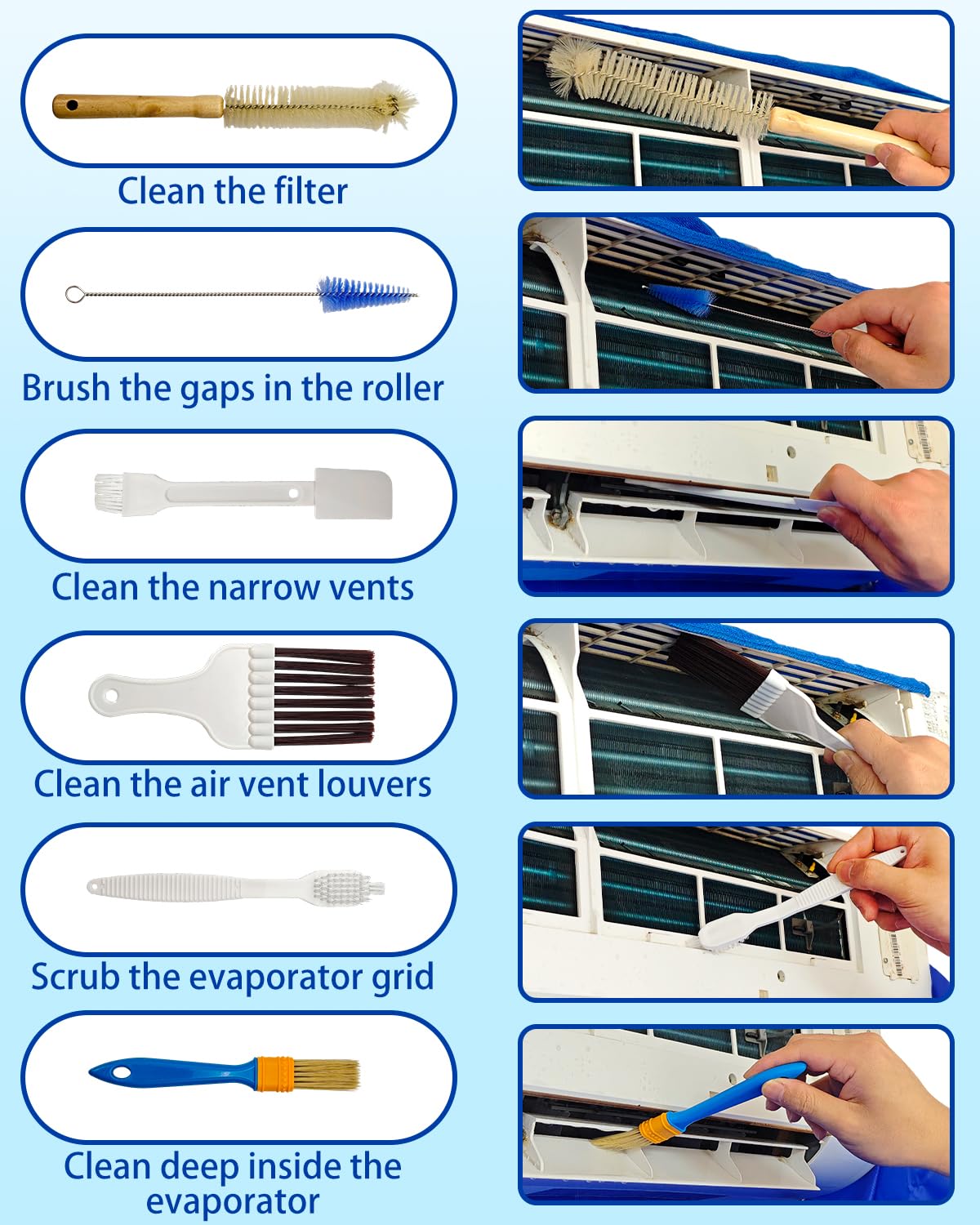 Piemow Mini Split Cleaning Kit - 14 Pcs Air Conditioner Cleaning Accessories, AC Flush Kit Includes 2L High Pressure Sprayer, Split Clean Bag, Drain Hose, Brush and More