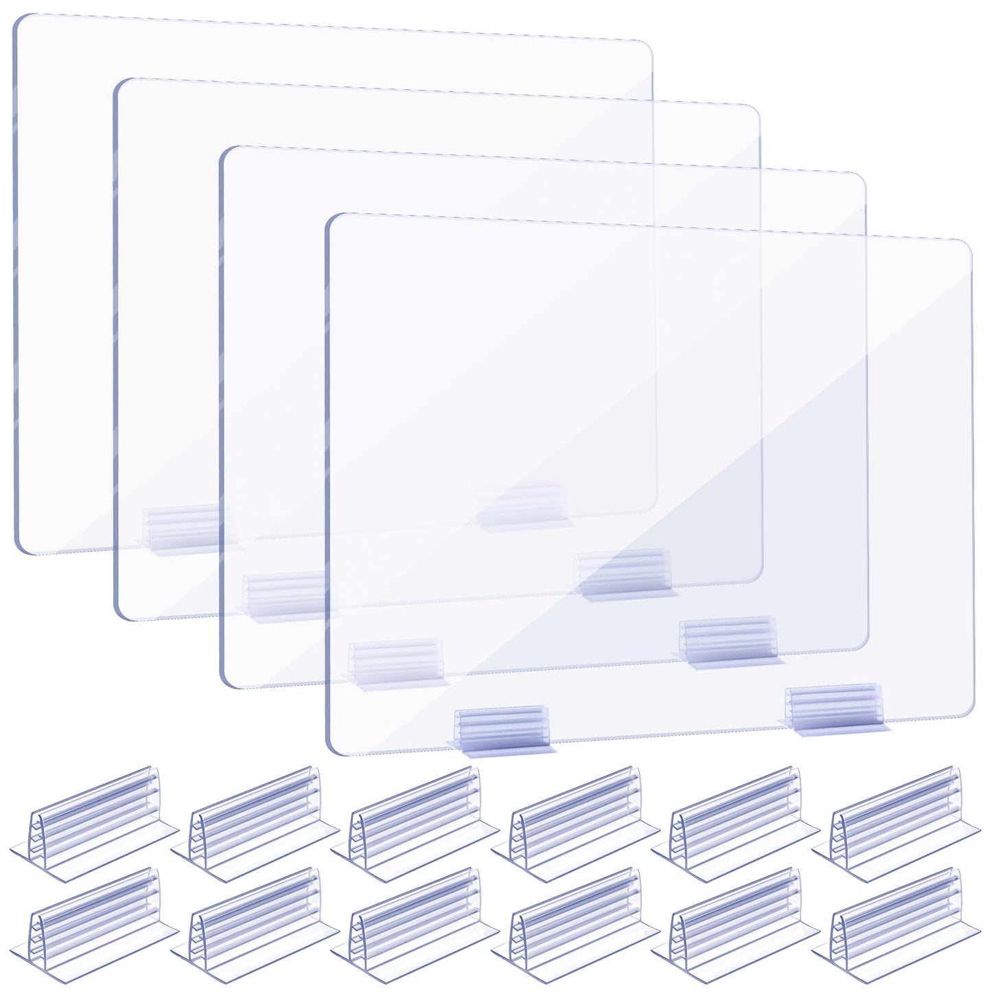 Weysat 12 Pcs Counter Desk Acrylic Panels Holder and 4 Pcs Acrylic Desk Divider Partition for Business, Office, School 24 x 16 Inches, Fasten Panels from (1/8 to 1/4) Inch Thick