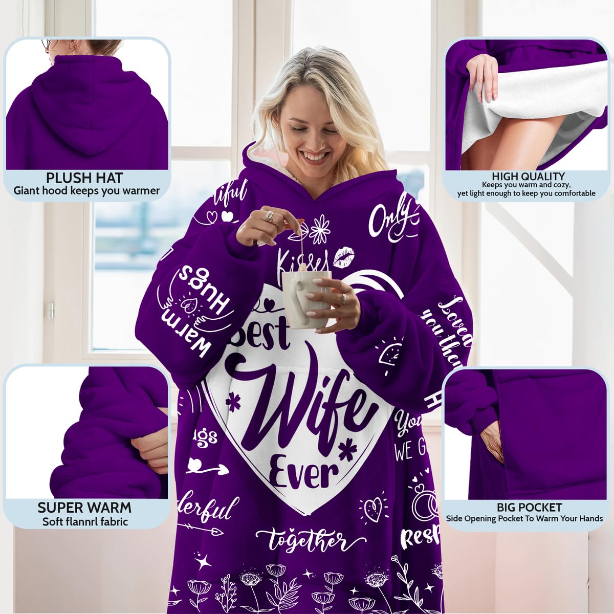 Warmstorey Best Wife Ever Hoodie Blanket – Wife Mothers Day Gift Ideas from Husband - Cozy Wife Hoodie for Women - Gifts for Wife, Anniversary Wifey Present - Birthday Wifey Idea Gifts