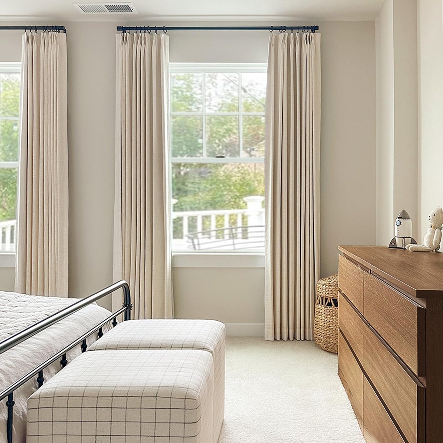 100% Blackout Shield Linen Pinch Pleated Curtains, Blackout Curtains 96 Inch Long 2 Panel Set, Pleated Drapes with Hooks for Bedroom & Living Room, 40" W x 96" L, Cream