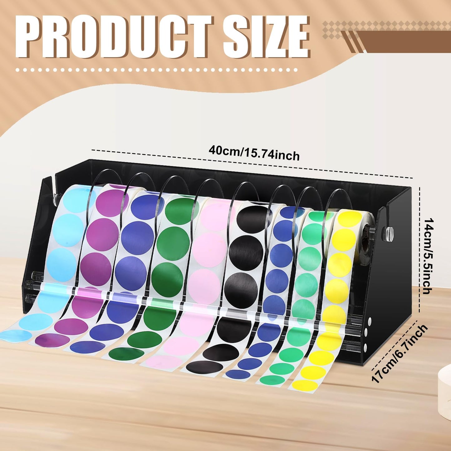 Feifeiya Adjustable Label Dispenser Acrylic Sticker Roll Dispenser Label Roll Holder Multi Use Sticker Holder Organizer Stand for School Gifts and Home Office Desktop(9 Disks)