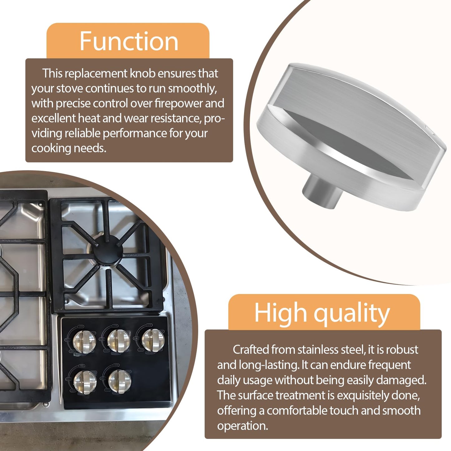 813396 Gas Stove Knobs Replaces 805071 808472 Compatible with Wolf Cooktop Burner Knobs Stainless Steel Knobs CT36G CT36G/S CT36G/S-LP (5PCS)