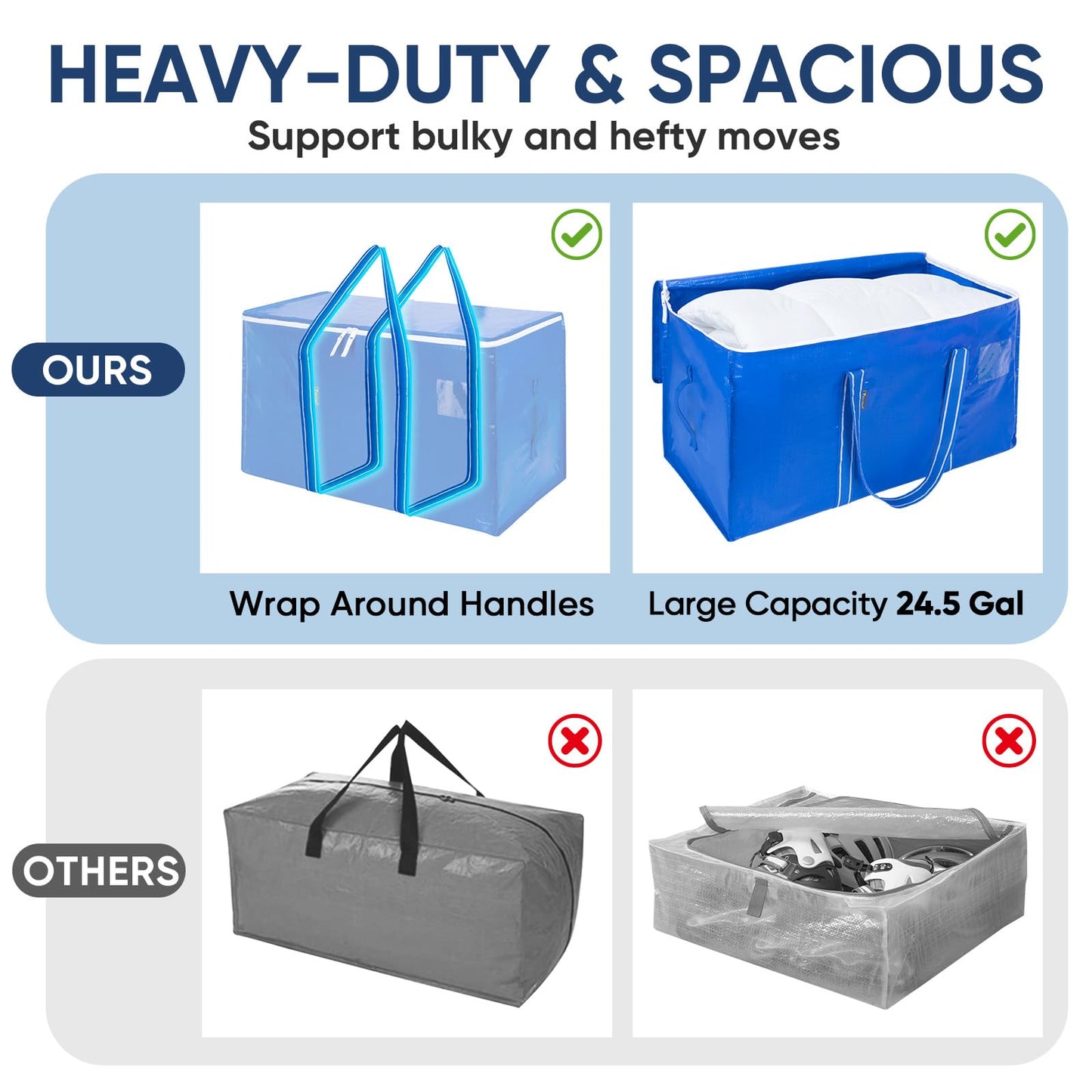 BALEINE 6-Pack Oversized Moving Bags with Reinforced Handles, Heavy-Duty Storage Tote for Clothes, Moving Supplies (Royal Blue, 6-Pack)