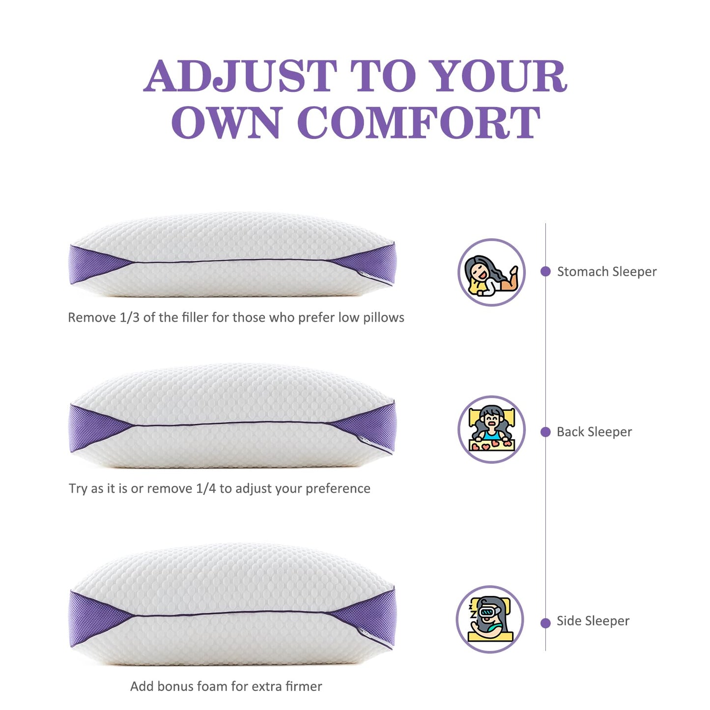 HOMELAB Adjustable Shredded Memory Foam Pillow King Size, Cooling Bed Pillow for Sleeping with Removable Cover, Medium Pillow for Side Stomach & Back Sleepers, 1 Pack 20"x34"
