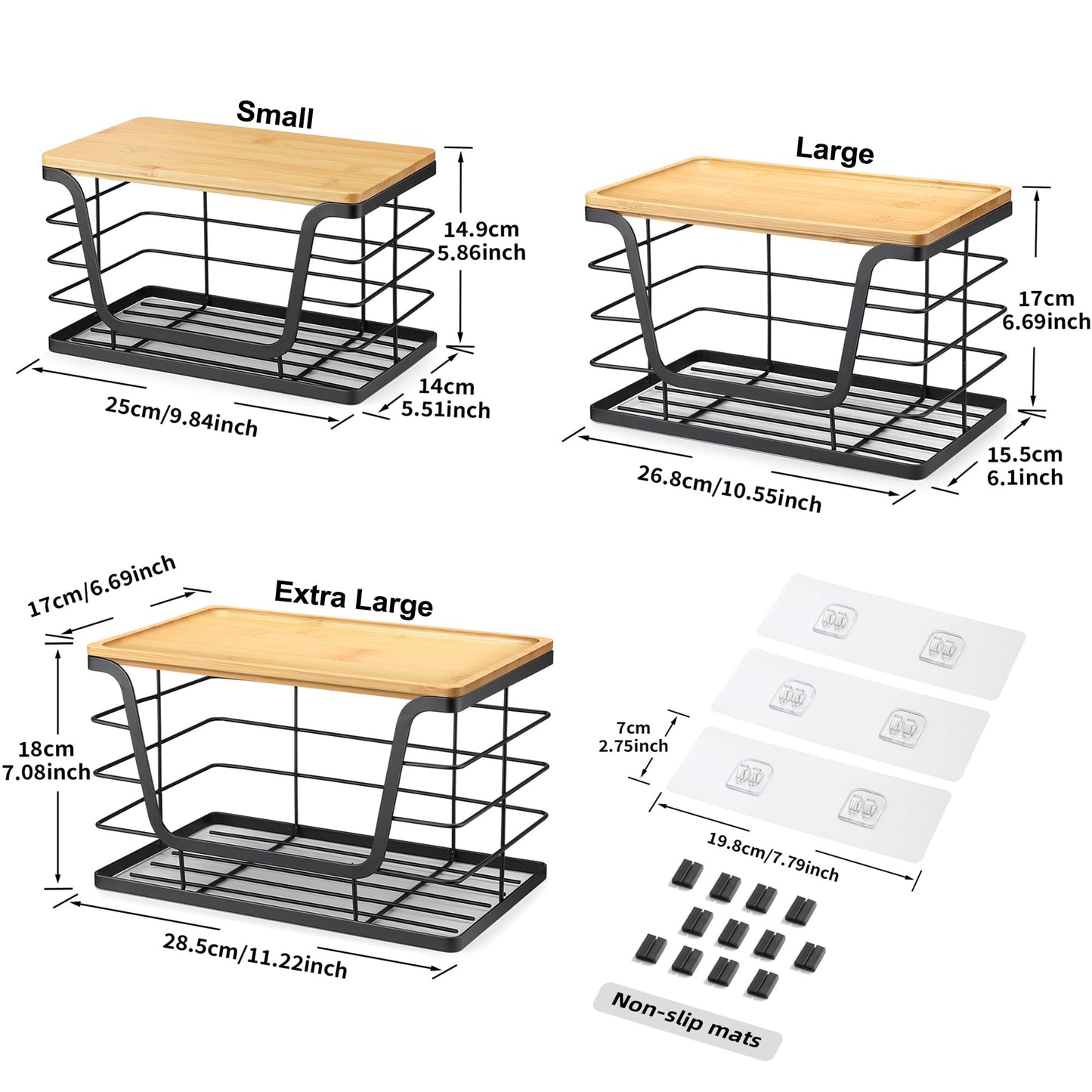 ALOCEO 3 Pack Stackable Storage Bins with Lids, Stainless Steel Trash Bag Dispenser Roll Holder for for Kitchen Sink, Laundry, Pantry Organizer and Storage