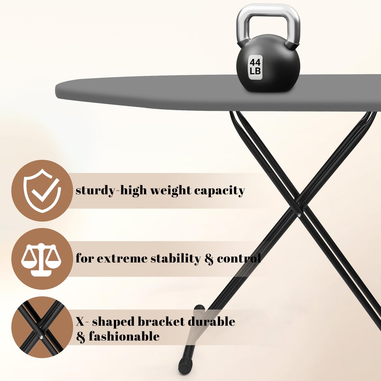 RIZTAIK Ironing Board, Compact and Space Saver,Size 13 x 43, Metal Construction Ironing Boards with Extra Thick Heavy Duty Padded, Stable Structure,Skid Feet, Premium Iron Board (Grey)