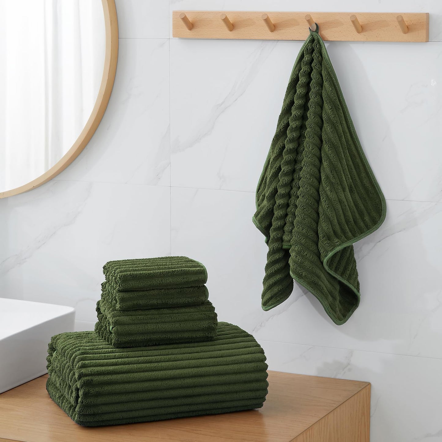 NALIVO 6-Piece Bath Towel Set(30"x60"), 2 Large Bath Towel Sheets, 2 Hand Towels and 2 Washcloths - Highly Absorbent Quick Dry Microfiber,Ultra Soft Towel Set for Bathroom (Olive Green)