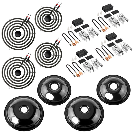 2026 MP22YA Electric Range Burner Element Unit Set with 330031 Range Burner Receptacle Kit & 5304430149 5304430150 Porcelain Drip Pan Set for Frigidaire Whirlpool Kenmore Maytag Range Oven - Techecook