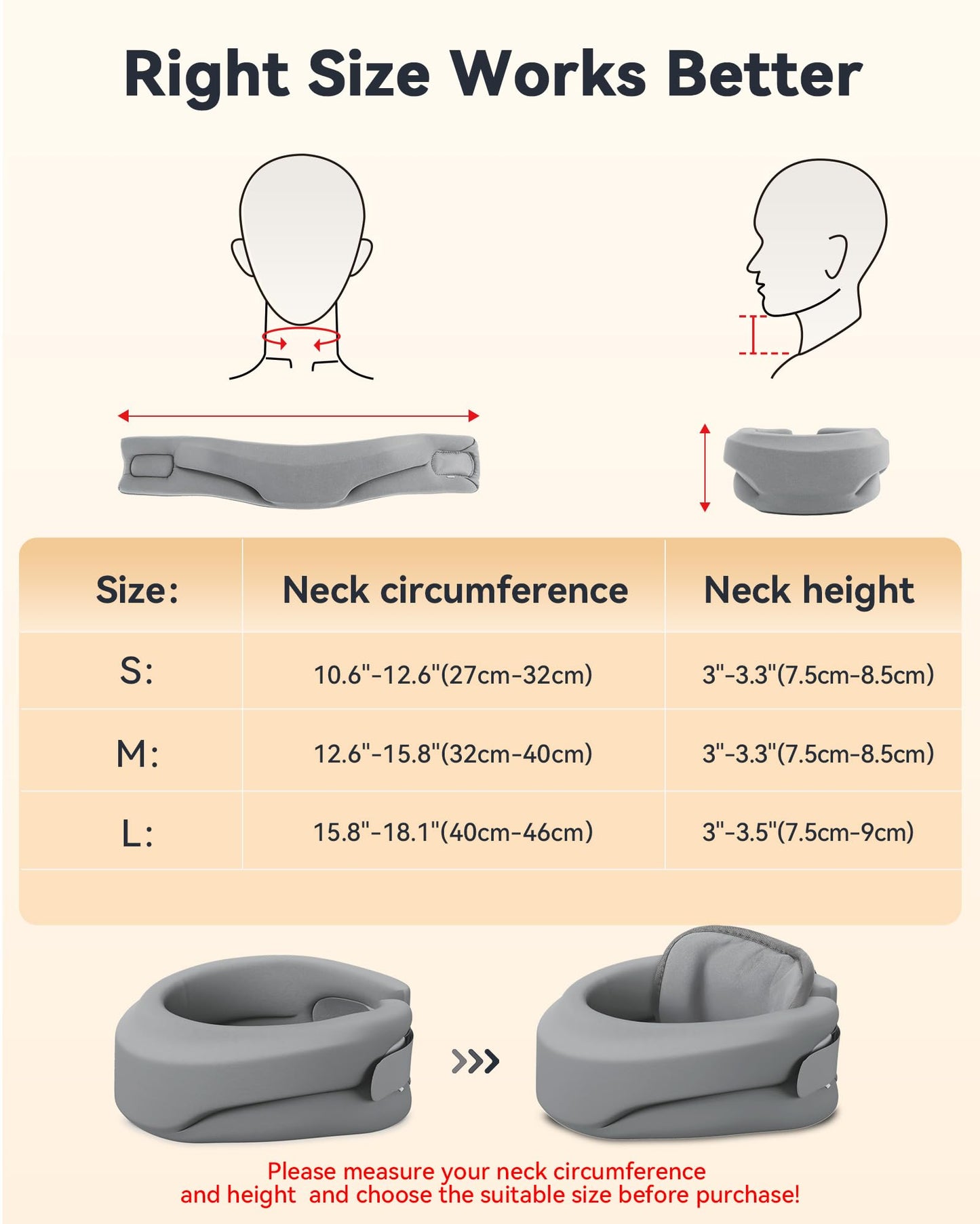 BETOVIN Heated Neck Brace Cervical Collar - Neck Support Brace with Heating Pad, Soft Foam Wraps Keep Vertebrae Stable and Aligned for Relief of Cervical Spine Pressure for Women & Men (M Size) Grey
