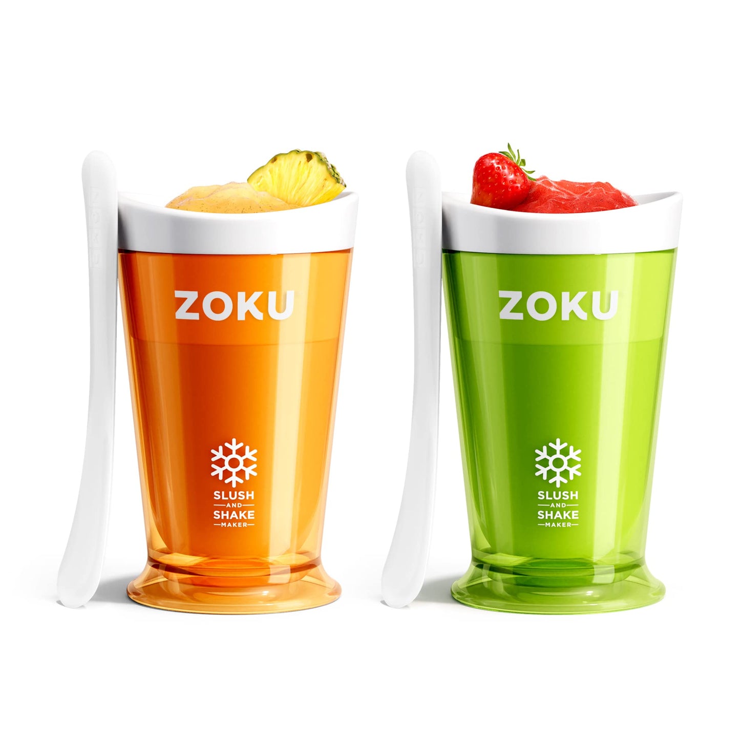 ZOKU Original Slush and Shake Maker, Compact Make and Serve Cup with Freezer Core Creates Single-Serving Smoothies, Slushies and Milkshakes in Minutes, BPA-Free, Green/Orange Set of 2