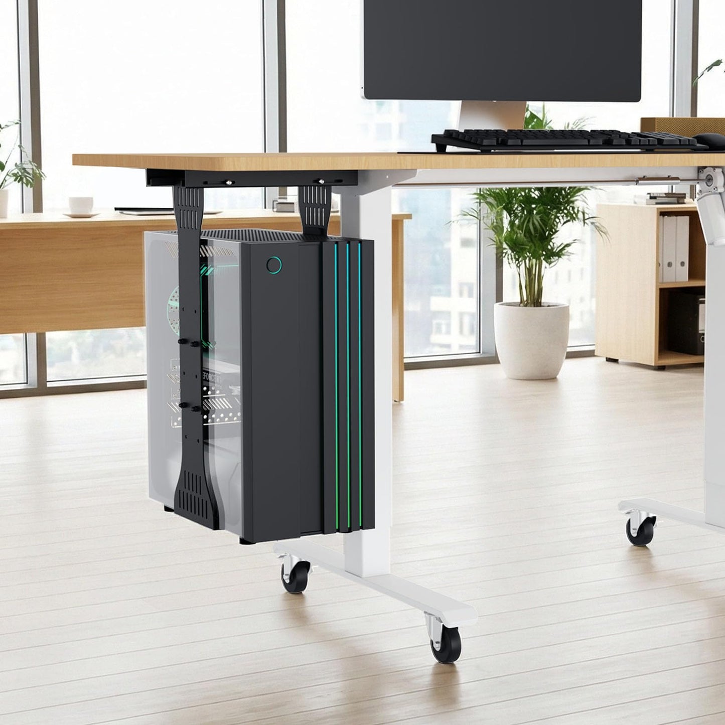 KEEGH Heavy Duty Under Desk PC Mount Adjustable Under Desk Computer Mount Supports Up to 90 lbs PC Mount with Secure Locking for Standing Desk, Black