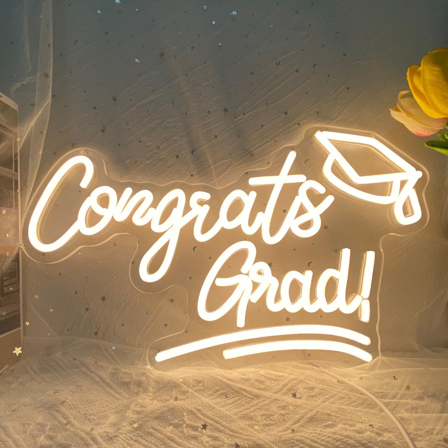 Congrats Grad Neon Sign, LED Neon Light for Graduation Party Decoration, Congrats Grad Sign, Congrats Led Sign for Class of 2026 Graduation Decorations Room Dorm Backdrop Celebration Gifts 17"×10.1"