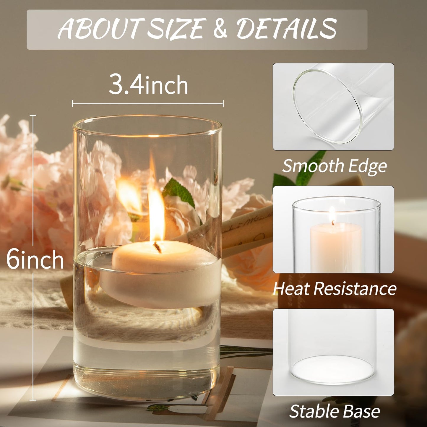 DYMFADFB 12pcs Glass Cylinder Vases for Centerpieces - 6 Inch Tall Flower Vase for Wedding Decorations, Clear Glass Flower Vases Floating Candle Holder for Table Centerpiece Wedding Home Décor