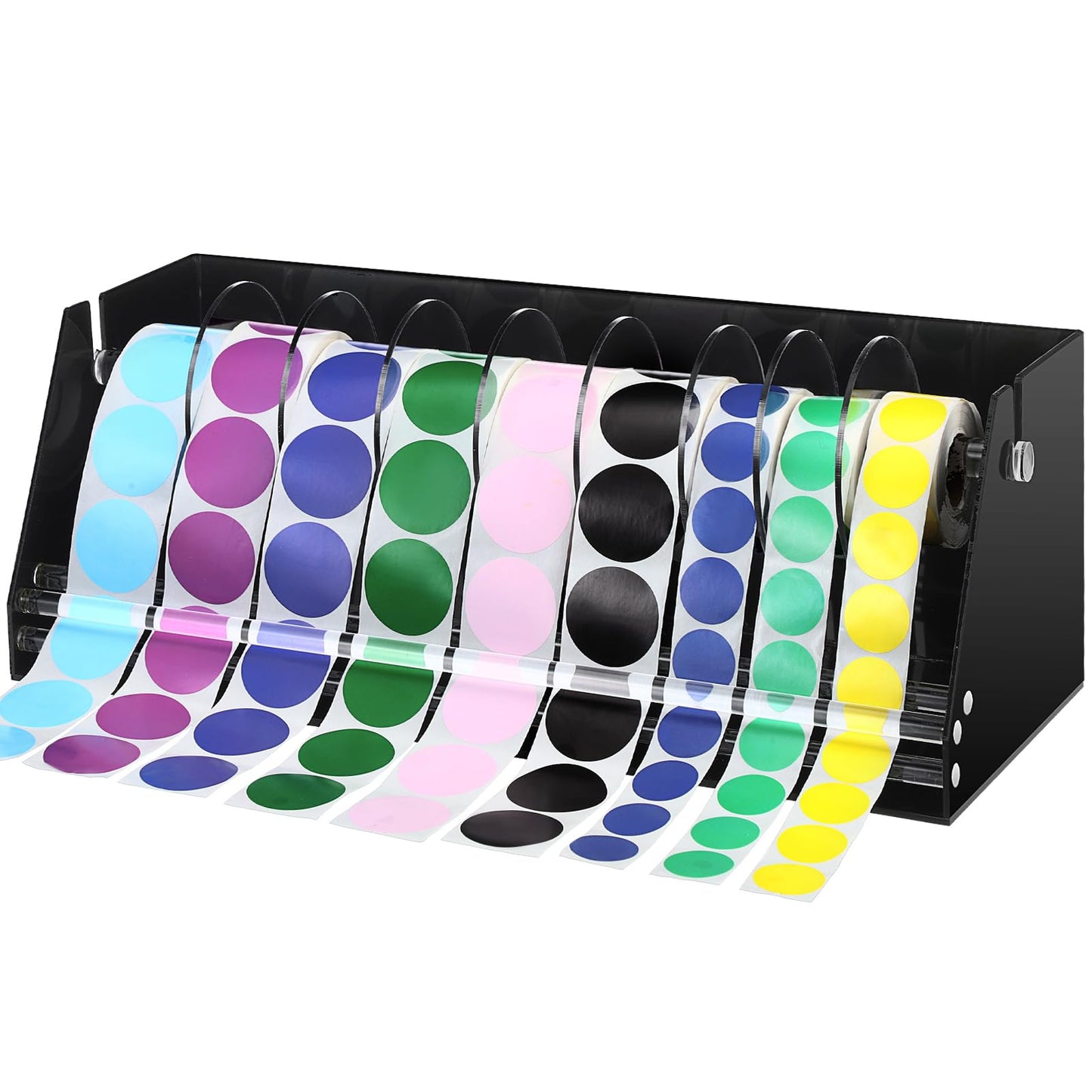 Feifeiya Adjustable Label Dispenser Acrylic Sticker Roll Dispenser Label Roll Holder Multi Use Sticker Holder Organizer Stand for School Gifts and Home Office Desktop(9 Disks)
