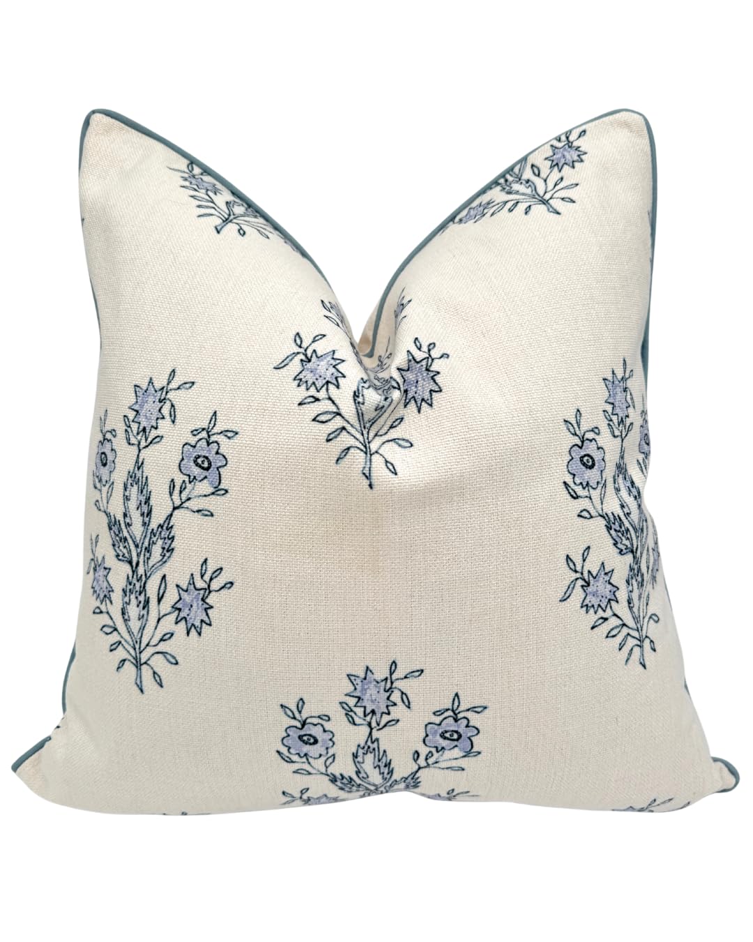 Jillien Harbor “The Mary” Blue and White Decorative Throw Pillow Cover – Floral Block Print Pillow Cover – Grandmillennial Home Decor, 19" x 19"