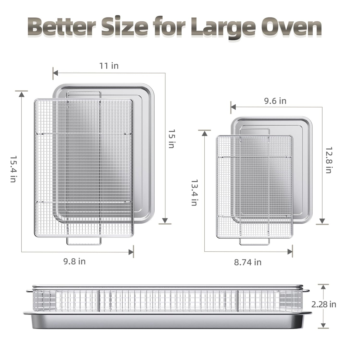 Air Fryer Basket for Oven, 25% Thicker, OPENICE 2 Set Oven Air Fryer Basket and Tray with Magnetic Cheat Sheet, Stainless Steel Air Fryer Pans and Crisper Tray for Convention