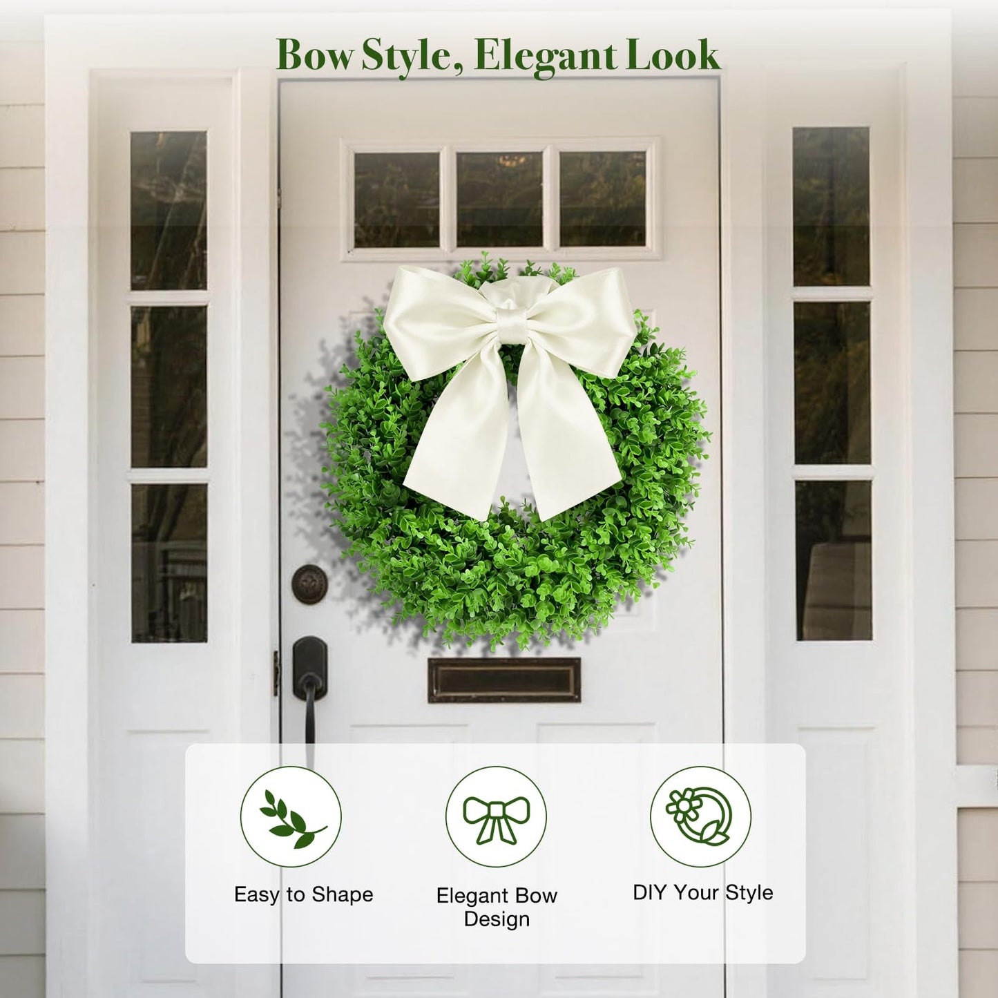 23" Boxwood Wreaths for Front Door – Preserved Boxwood Wreath with Sash｜Summer Wreaths for Front Door