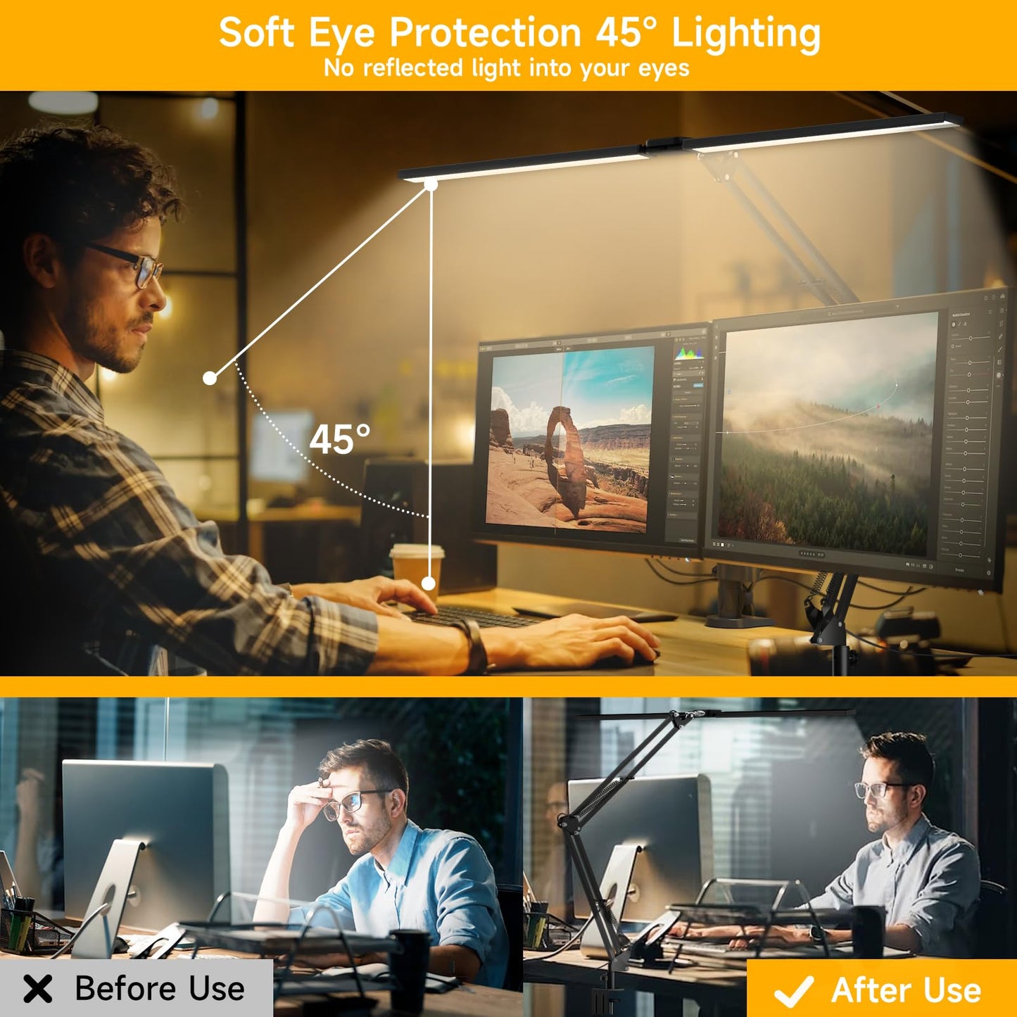 SKYLEO Led Desk Lamp for Home Office - 2400LM Ultra Bright Desk Light -Eye Caring Desk Lamp with Clamp - Adjustable Office Lamp with Remote Control- Easy Installation - 24W Black