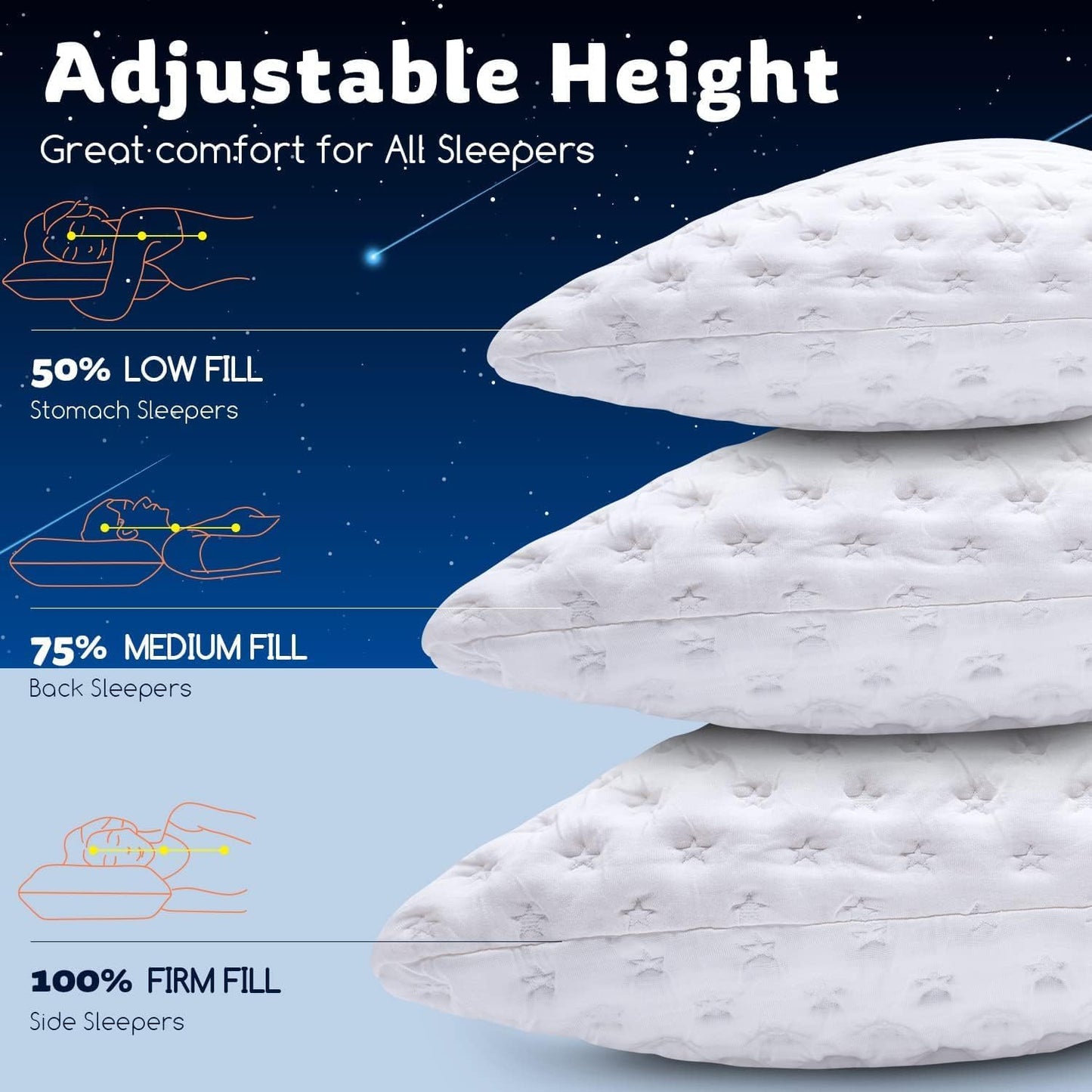 KUCEY Cooling Side Sleeper Pillow for Neck and Shoulder Pain, Luxury Shredded Memory Foam Curved Bed Pillows for Sleeping Set of 2- Adjustable Standard Size- Washable Cover Crescent White
