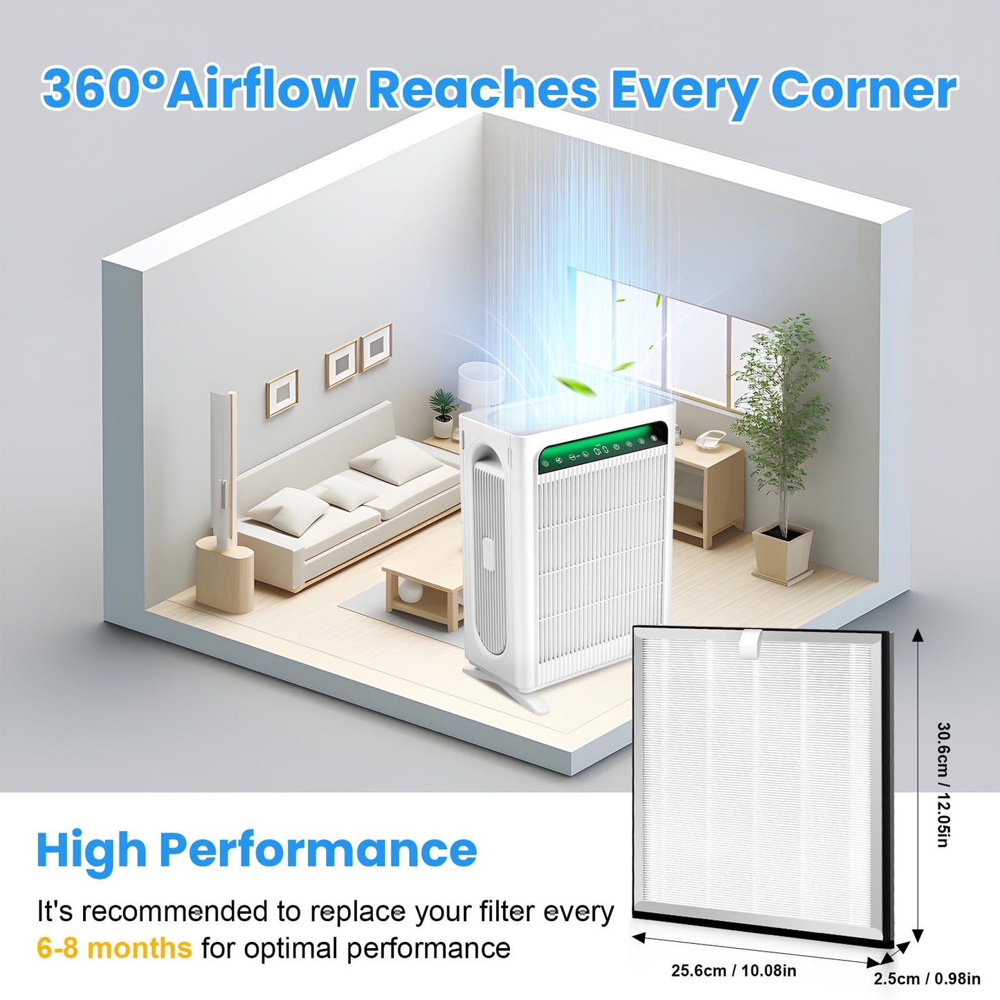 4 Pack APH4000 Replacement Filter Compatible with KNKA APH4000 Air Purifier,3-in-1 HEPA and Activated Carbon Filter