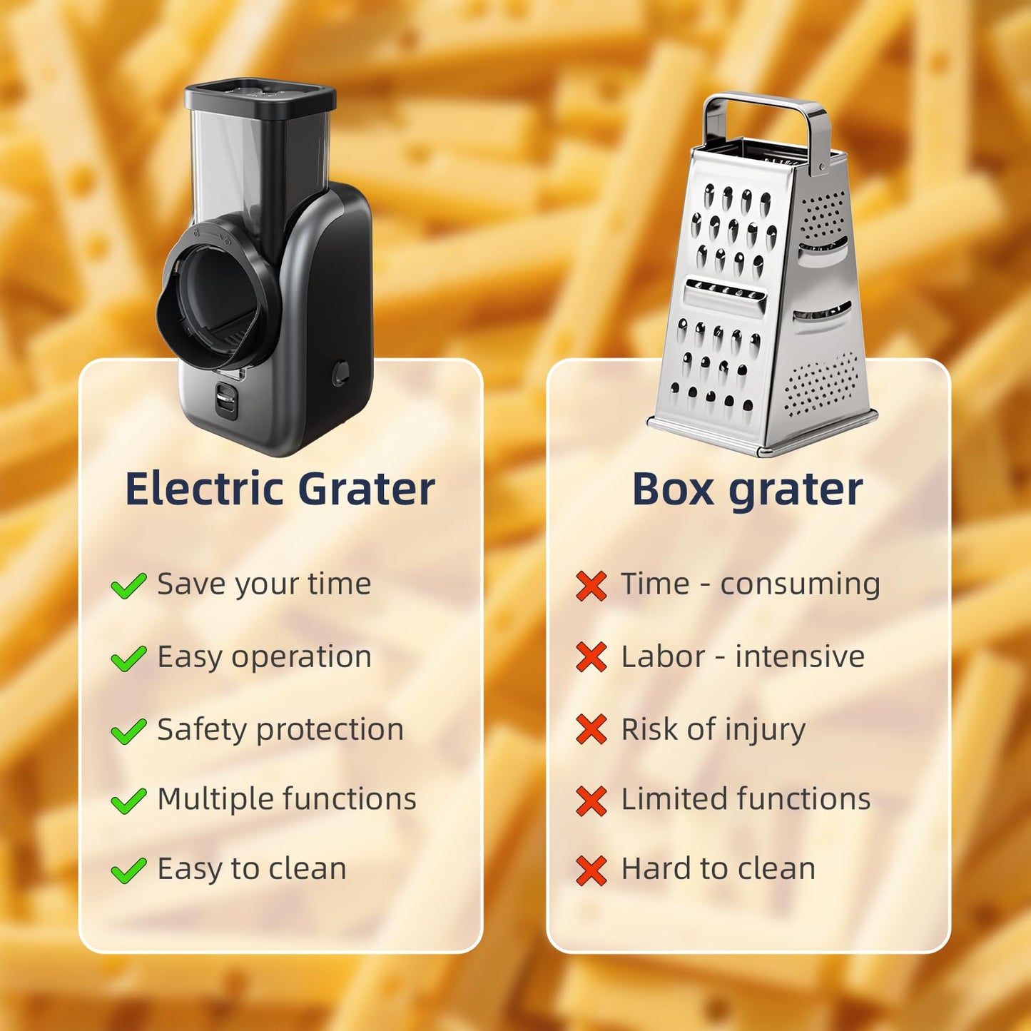 Electric Cheese Grater, Rotary Vegetable Slicer with 4 Interchangeable Drum Blades, Multifunctional Cheese Chopper Shredder for Kitchen Potato Veggie Salad Fruit etc