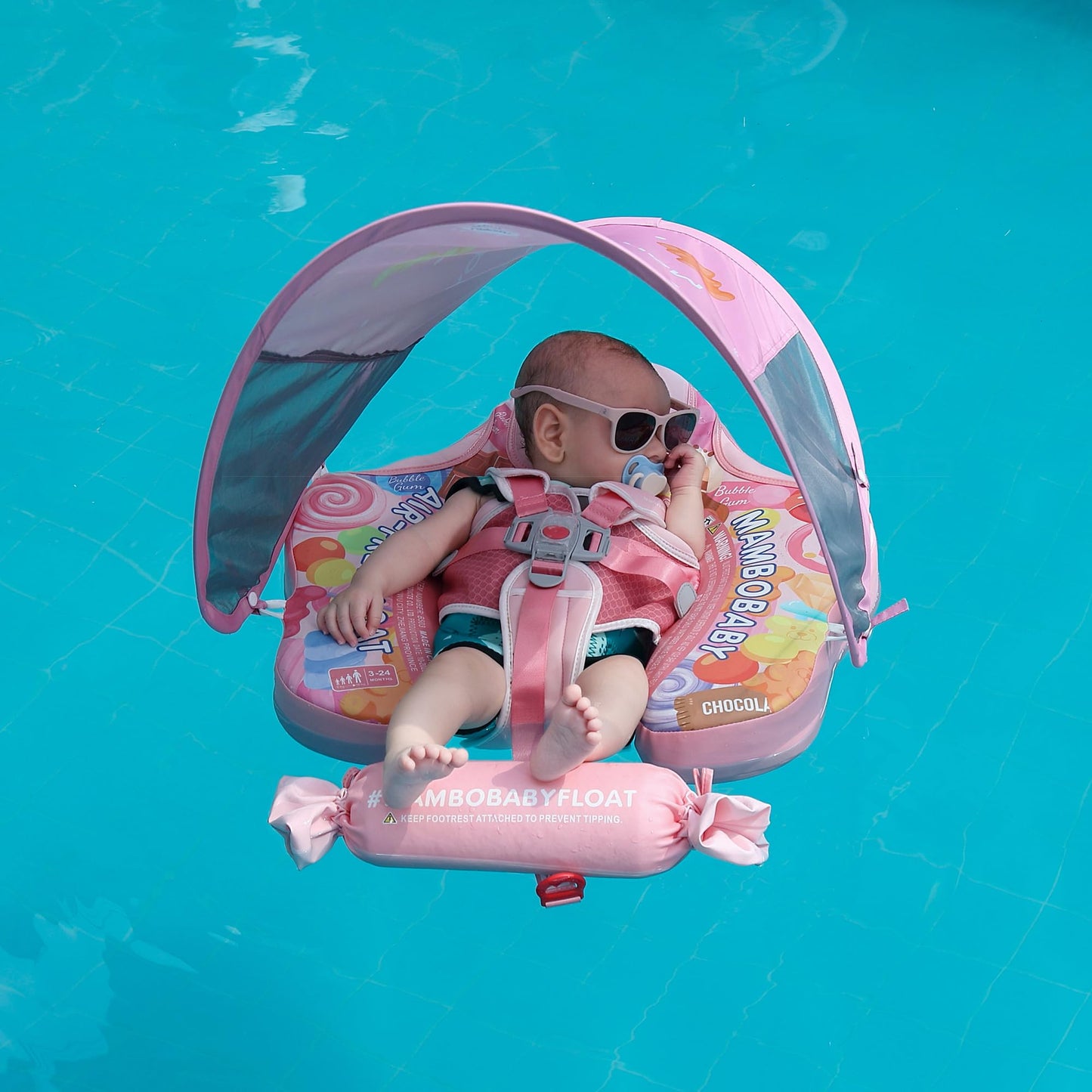 Mambobaby Float with Canopy Removable Baby Swimming Pool Float Non Inflatable Baby Safety Float Upgraded Tail Soft Skin-Friendly Material Swim Float for Toddler Infant 3-24 Months, Candy