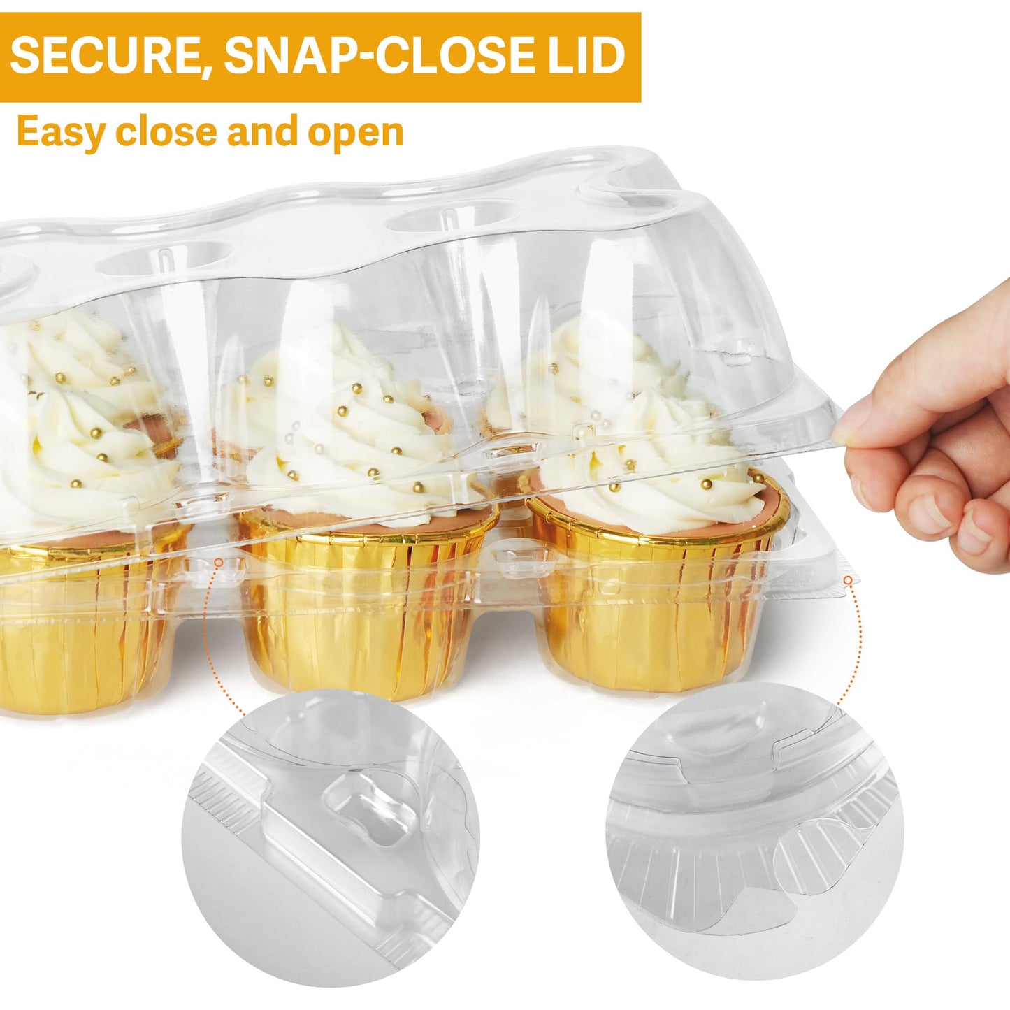 LotFancy (6 Count x 40 Sets) Cupcake Containers, Half Dozen Clear Cupcake Boxes, Thick Plastic Muffin Holders with Detachable Tall Dome Lid, Disposable Cupcake Carriers, BPA Free, Standard Size
