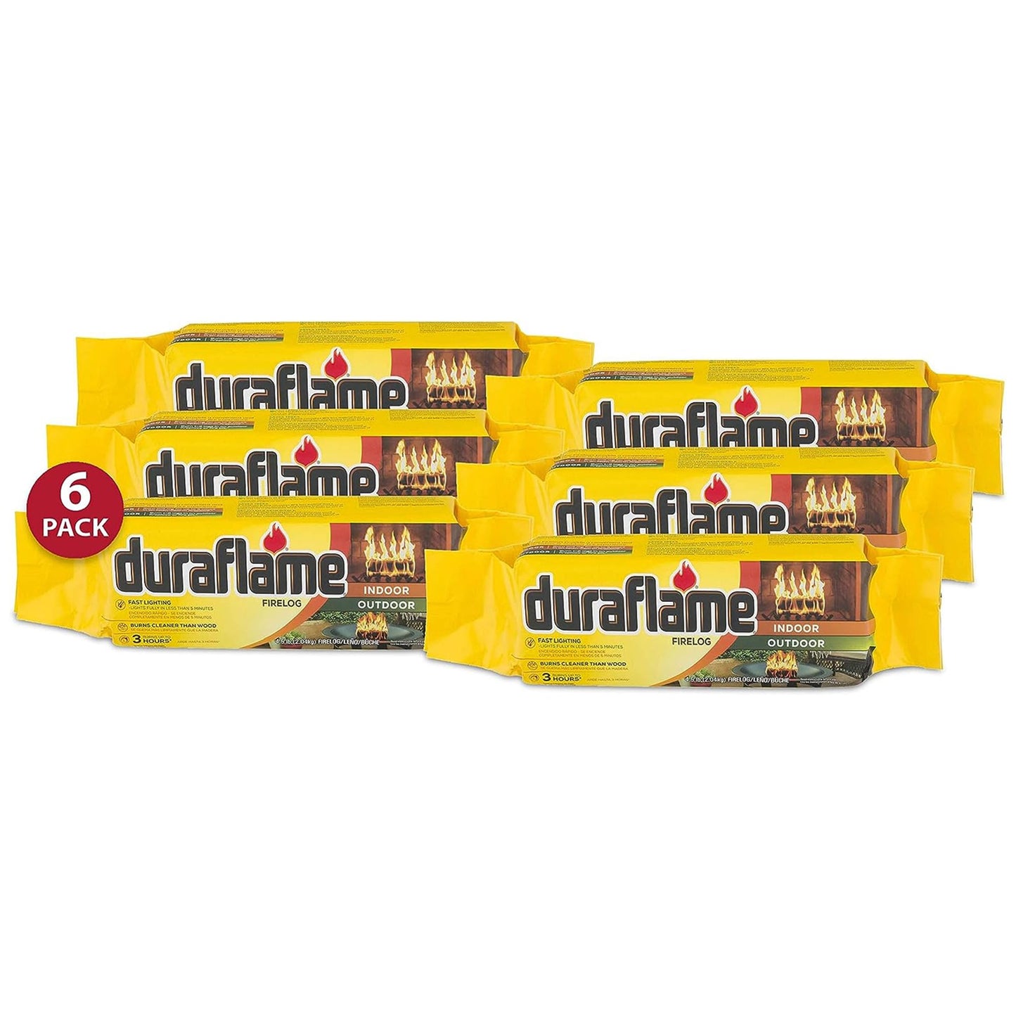 Duraflame 6-Pack Indoor/Outdoor Logs for Fireplace & Fire Pit, 3-Hour Burn, 4.5lb Each