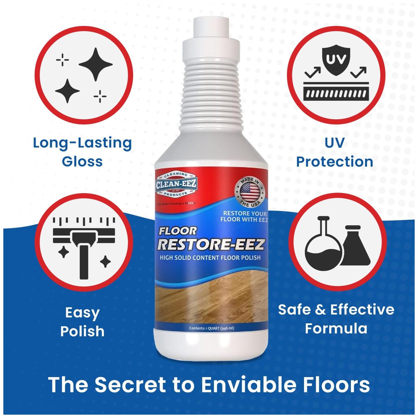 Clean-eez Ultimate Floor Restorer & Polish - Revitalize, Protect, Shine Wood, Laminate, Vinyl, Bamboo, Slate, Terracotta & More (1 Bottle W/Microfiber)