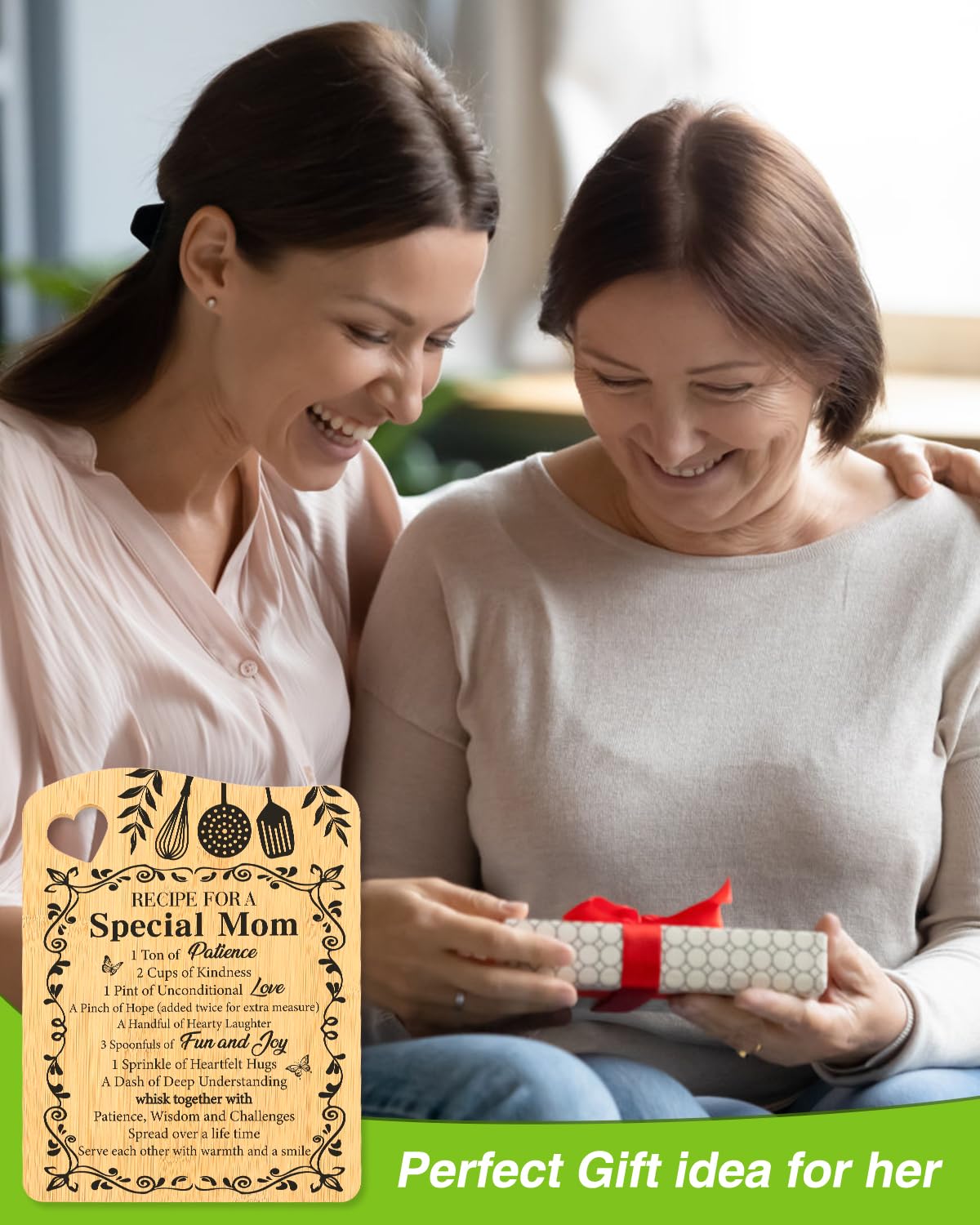Aremdys Gifts for Mom, Birthday Gifts Valentines Day Gifts for Mom Recipe for A Special Mom Bamboo Cutting Board Gift from Daughter Son, Best Mom Ever Gift Xmas Presents for Mother Stepmom Mommy