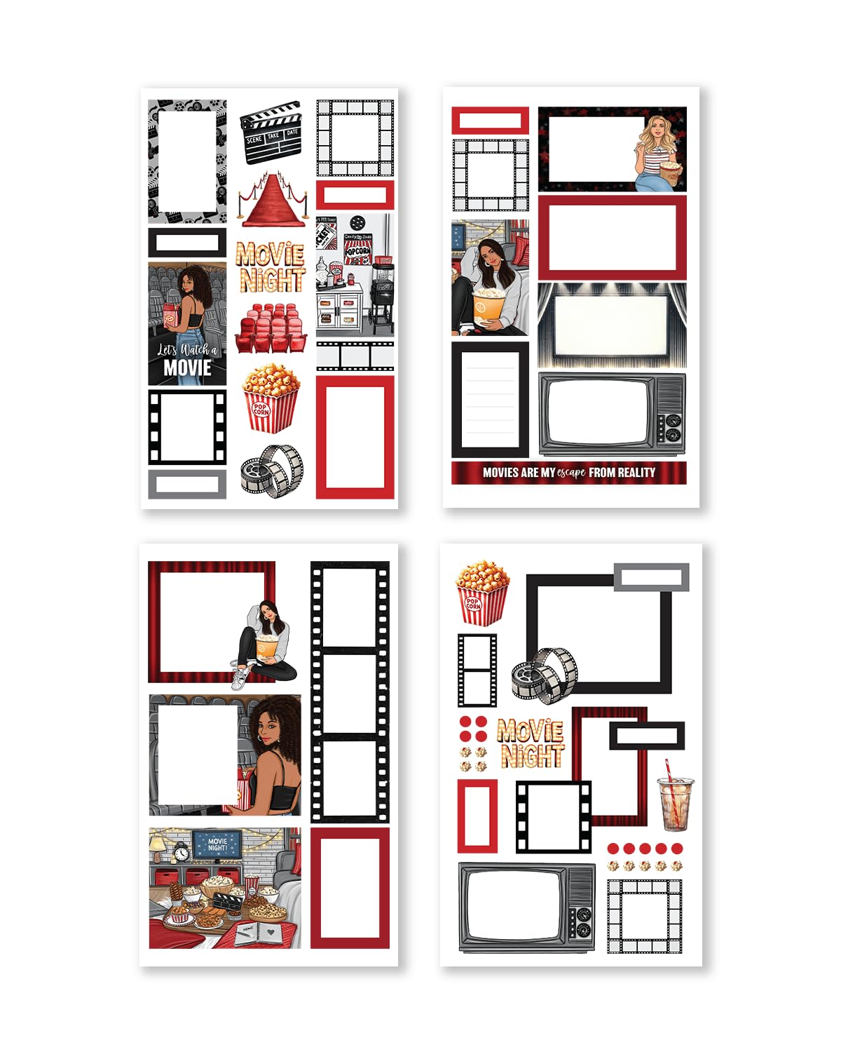 Rongrong My Favorite Things Planner Sticker Book – Stickers for Planners, Journals & Scrapbooks – 24 Pages – Inspired by Music Lovers & Movie Night Vibes